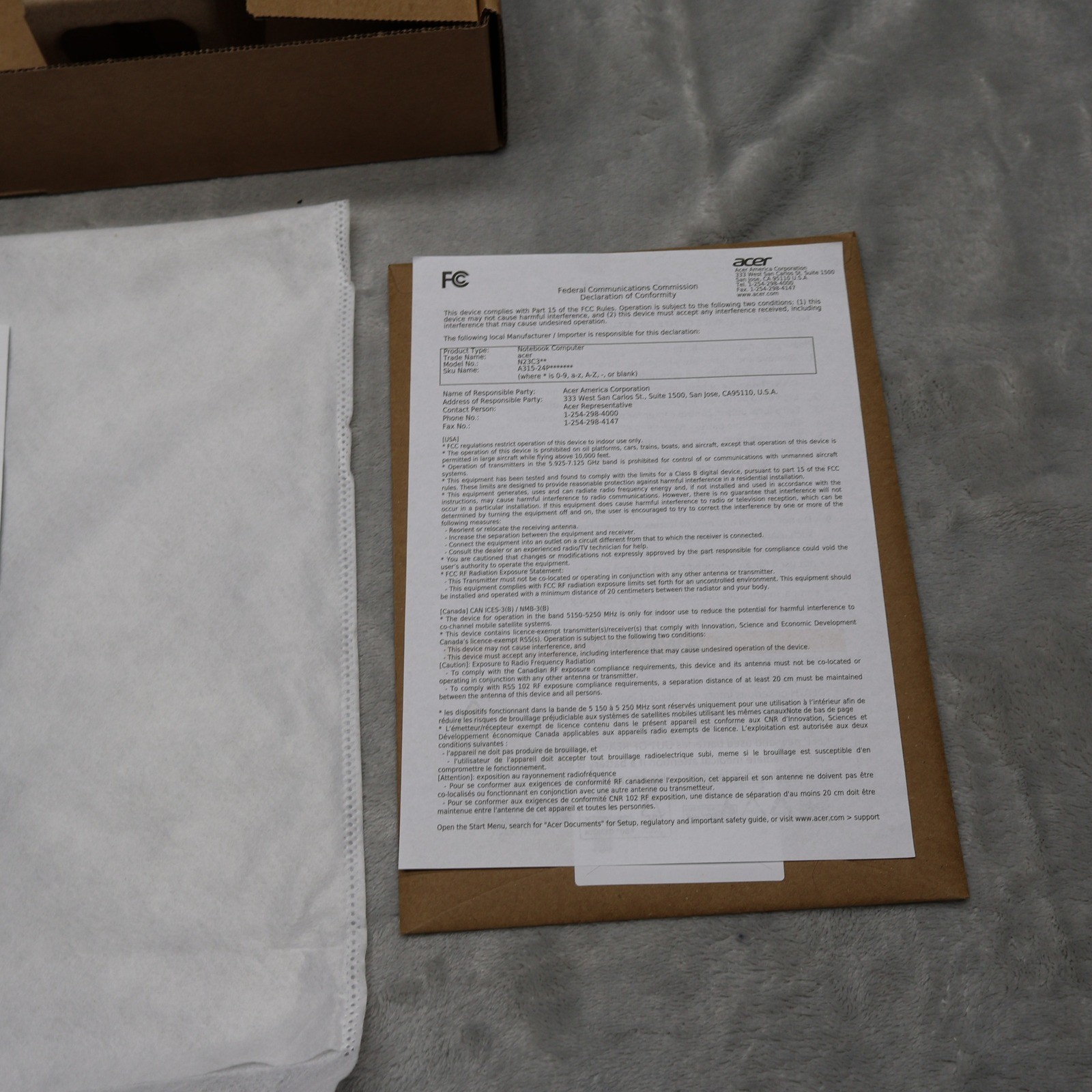 Acer Aspire 3 Retail Box Laptop Structural Supports Setup Guide Box Only