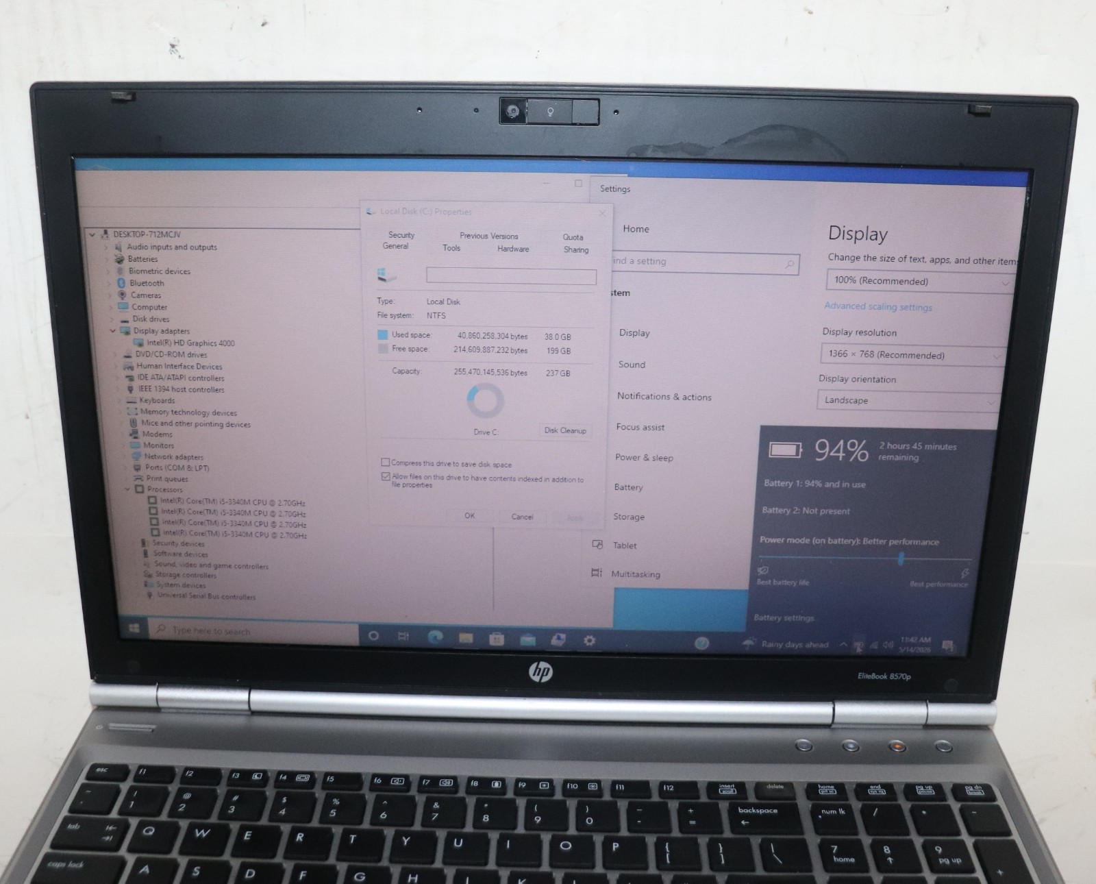 EliteBook 8570p|Intel core i5@2.70GHz|8GB RAM|RS232 DB9 Serial COM port laptop