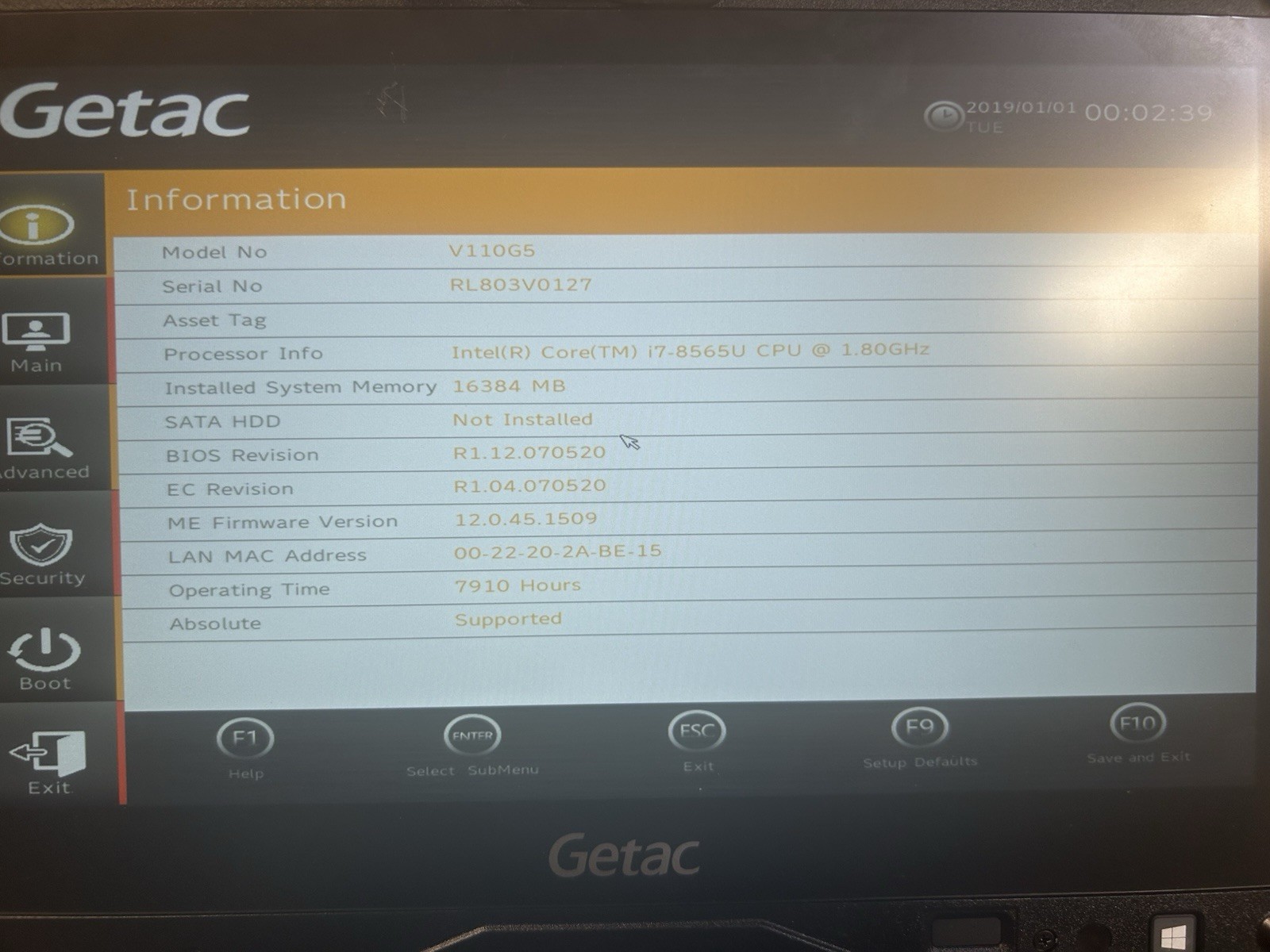 Getac V110 G5 Rugged Laptop – 16GB RAM *NO HD* *NO OS* NO CHARGER
