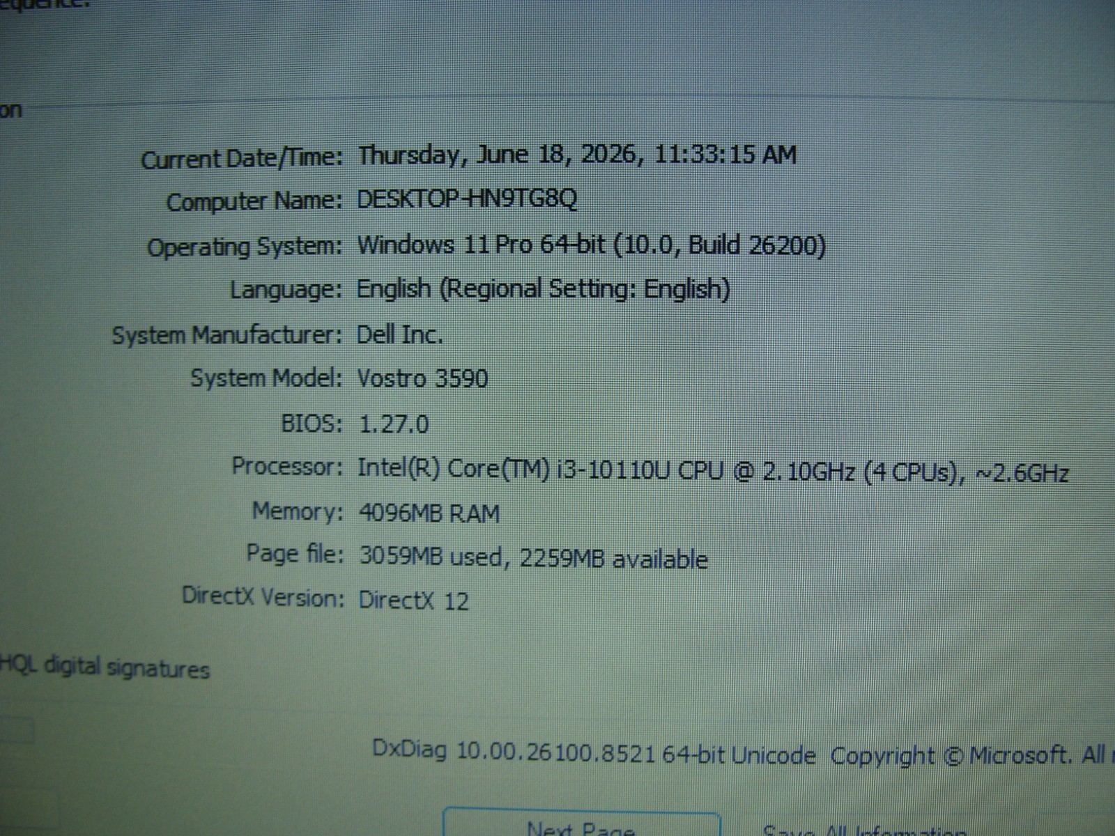 Dell Vostro 3590 15.6″ HD Core i3-10110U 2.1GHz 4GB 128GB SSD Win11Home +Charger