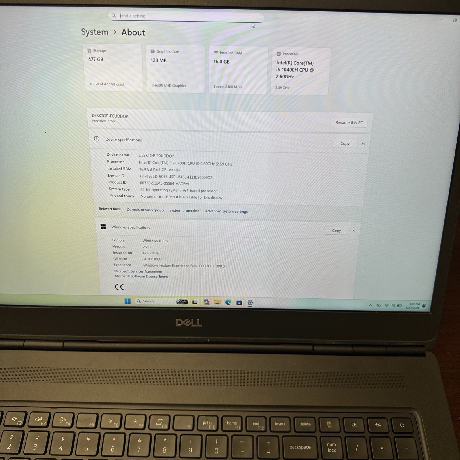Dell Precision 7750 17.3” i5-10400H 16GB RAM 512GB SSD Win11 Pro 180W AC