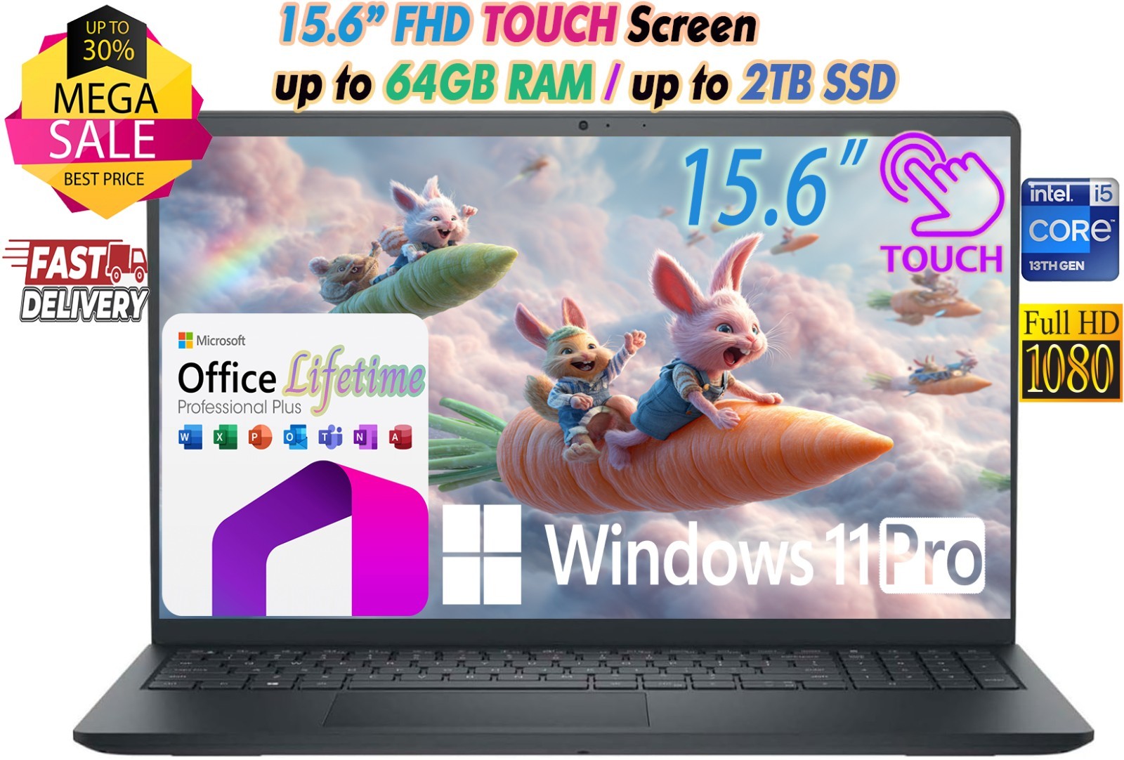 Dell Inspiron 15.6″ FHD Touch i5 10-Core Upto 64GB RAM & 2TB SSD OFFICE Lifetime