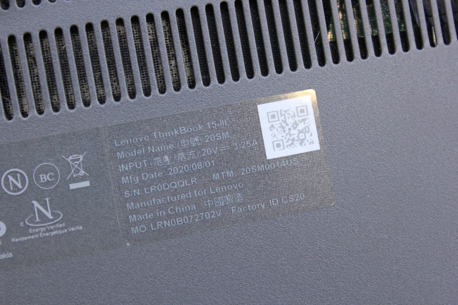 Lenovo ThinkBook 15-IIL 20SM *No POST, LCD Crack, No SSD/Ram AS-IS* i5 10th Gen