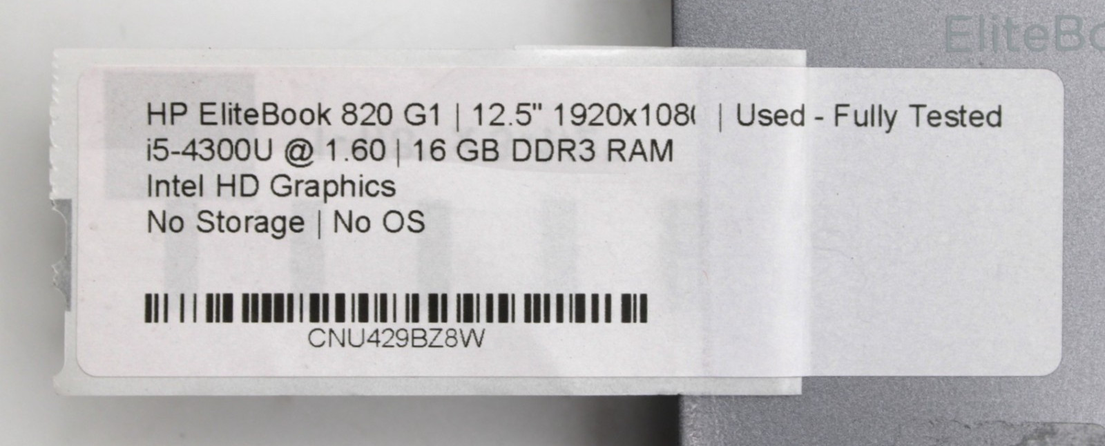 HP EliteBook 820 G1 i5-4300U@1.60GHz 16GB DDR3 NO STORAGE OR OS *USED/TESTED*