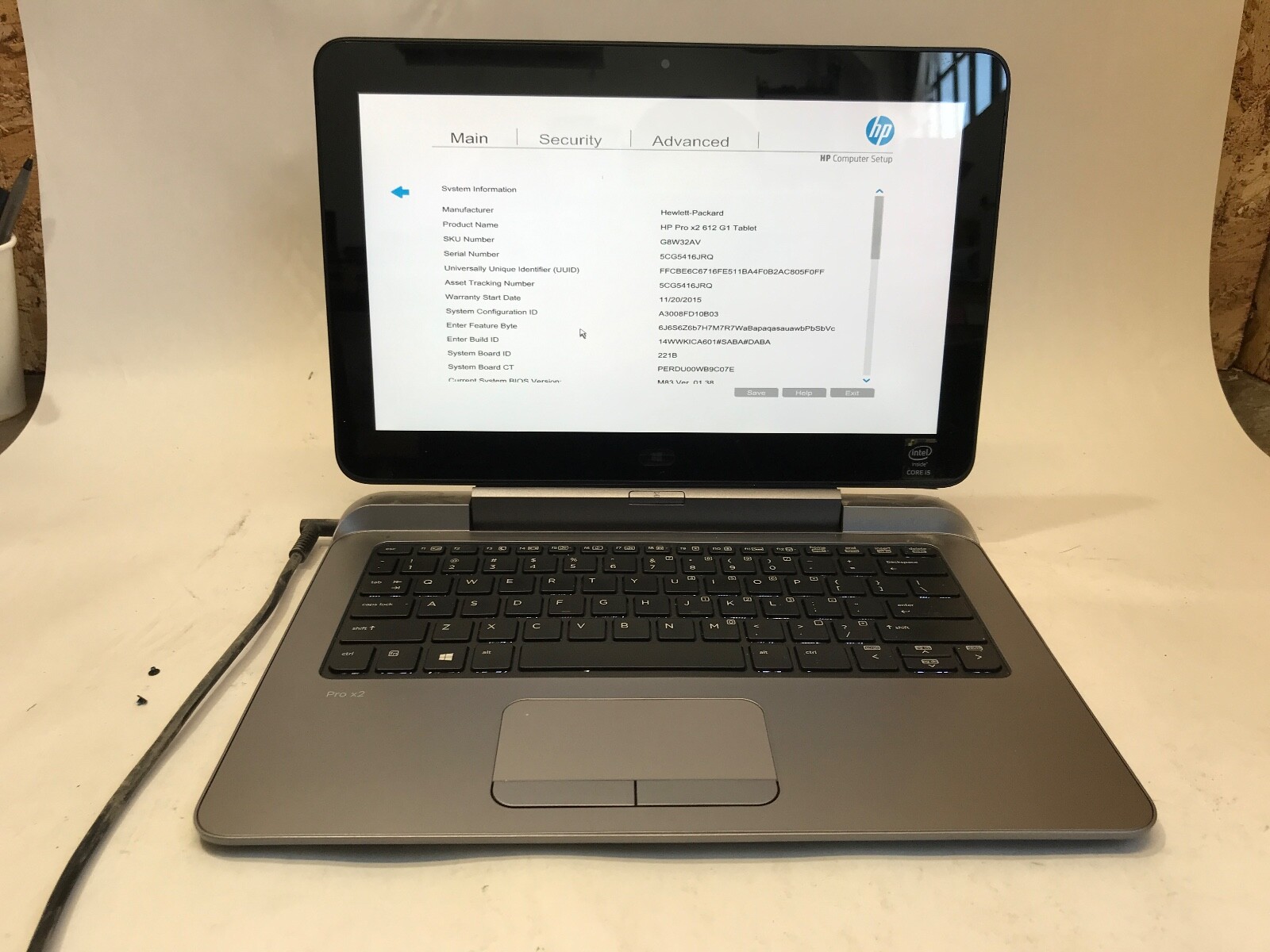 HP PRO X2 612 G2 – INTEL CORE I5 4204Y – 4GB RAM – BOOTS TO BIOS – READ DESC -BB