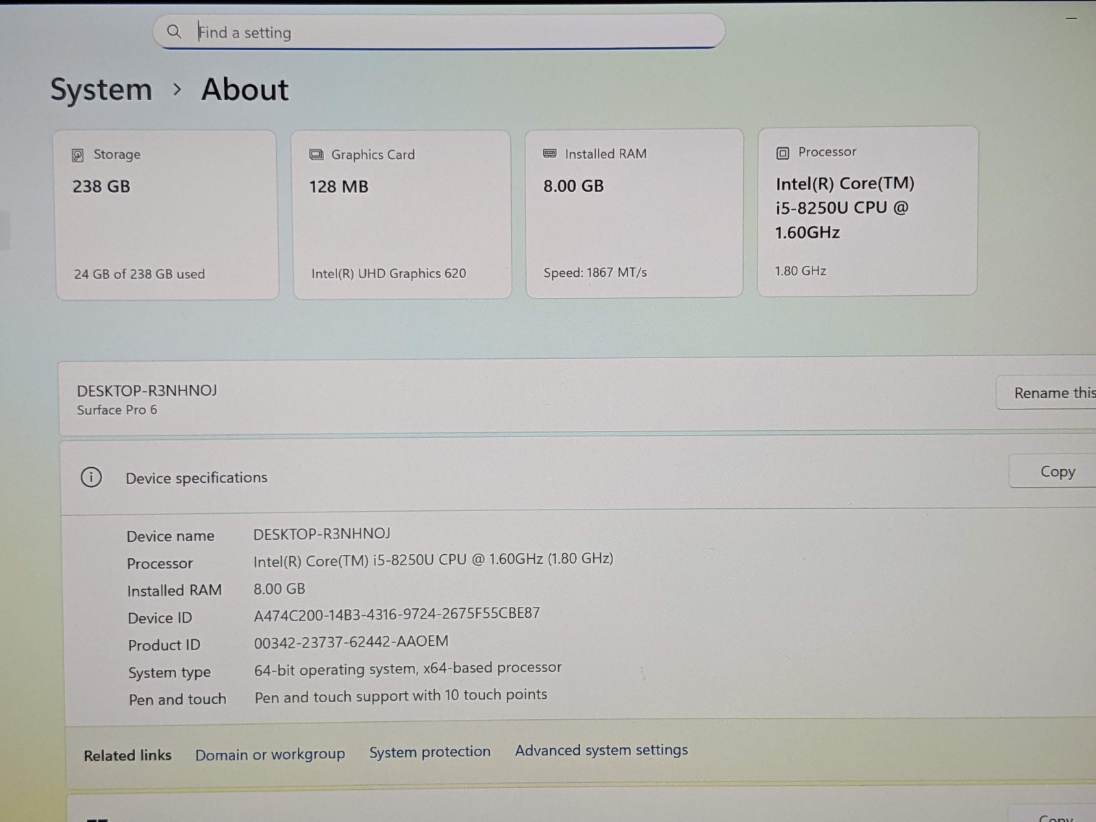 MS Surface Pro 6 1796 12.3″2736×1824 TOUCH i5-8 1.6GHz 8GB 256GB SSD 99tt +PA
