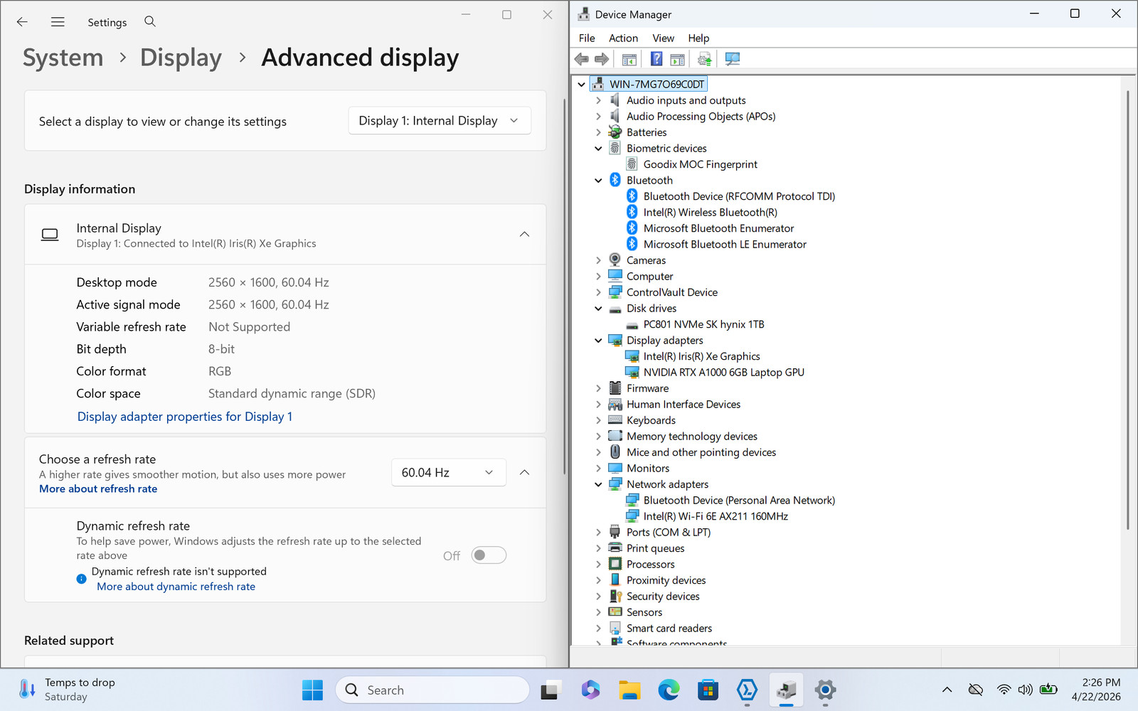 Dell Precision 5480 14″ WQXGA Touch I7-13800H 1TB SSD 32GB W11P RTX A1000