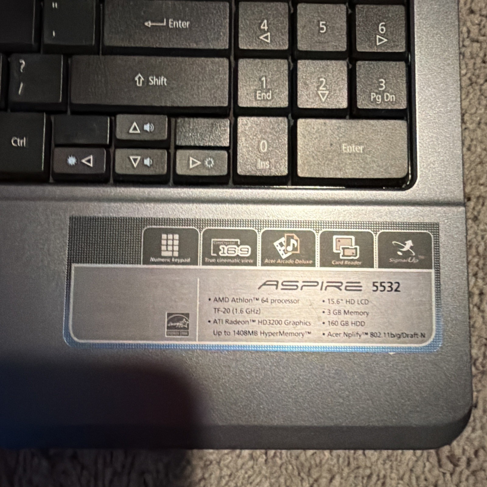 Acer Aspire 5532 Series Laptop Black USB 15.6″ HD LCD Display works good