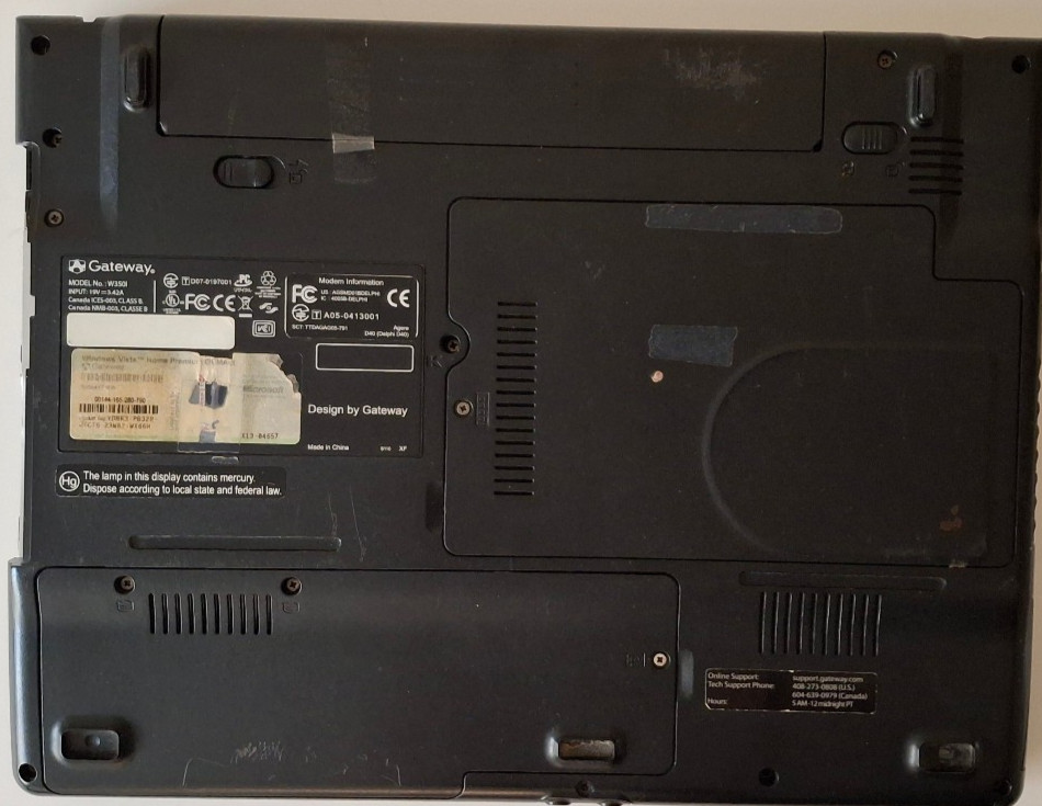 Gateway W305I 14″ Laptop Intel Core 2 Duo 1 GB Ram,Charger, No HD/OS