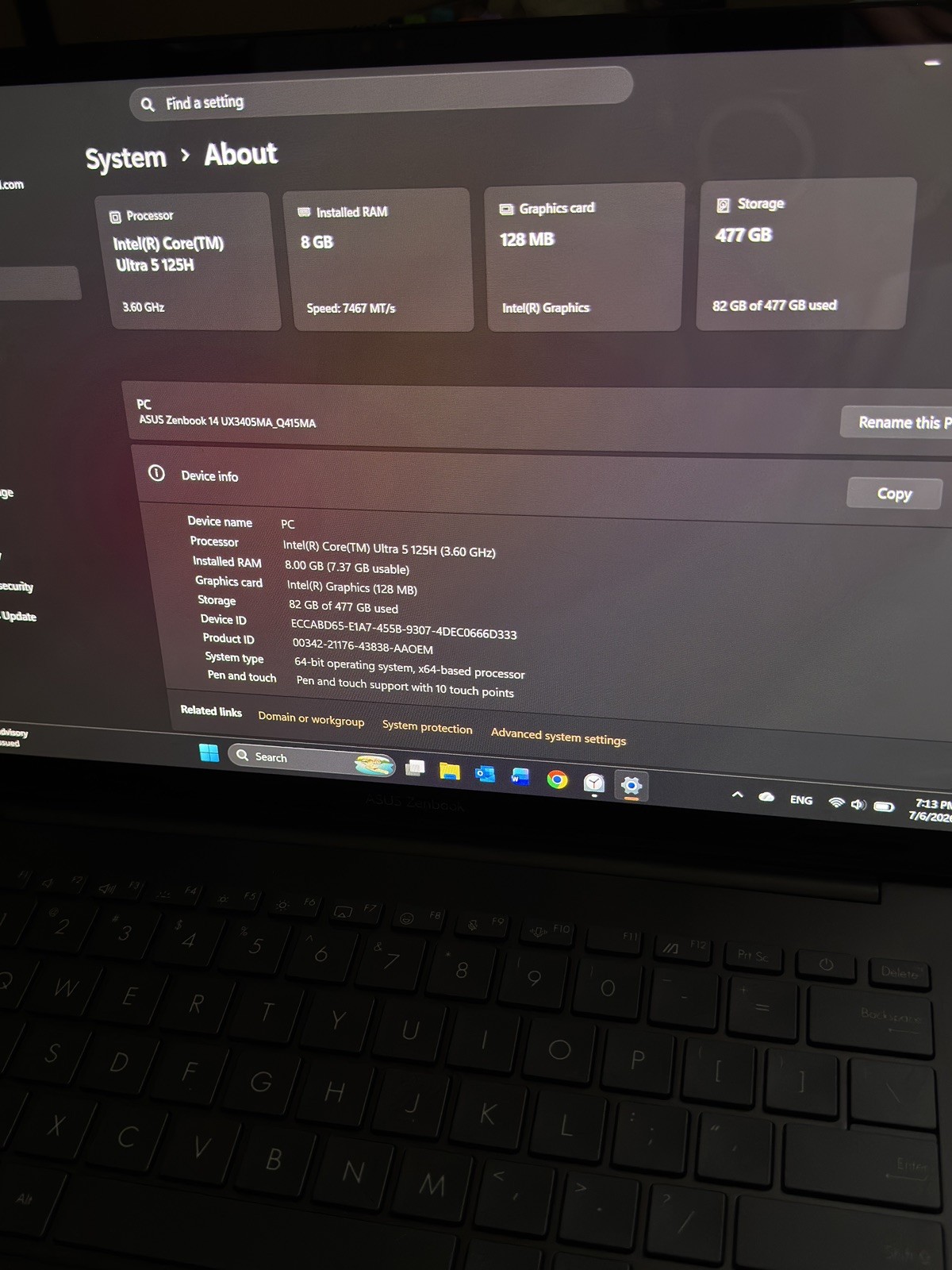 ASUS Zenbook 14 OLED Touch Q415M 14″ Intel Core Ultra 5 125H 8GB RAM 512GB SSD