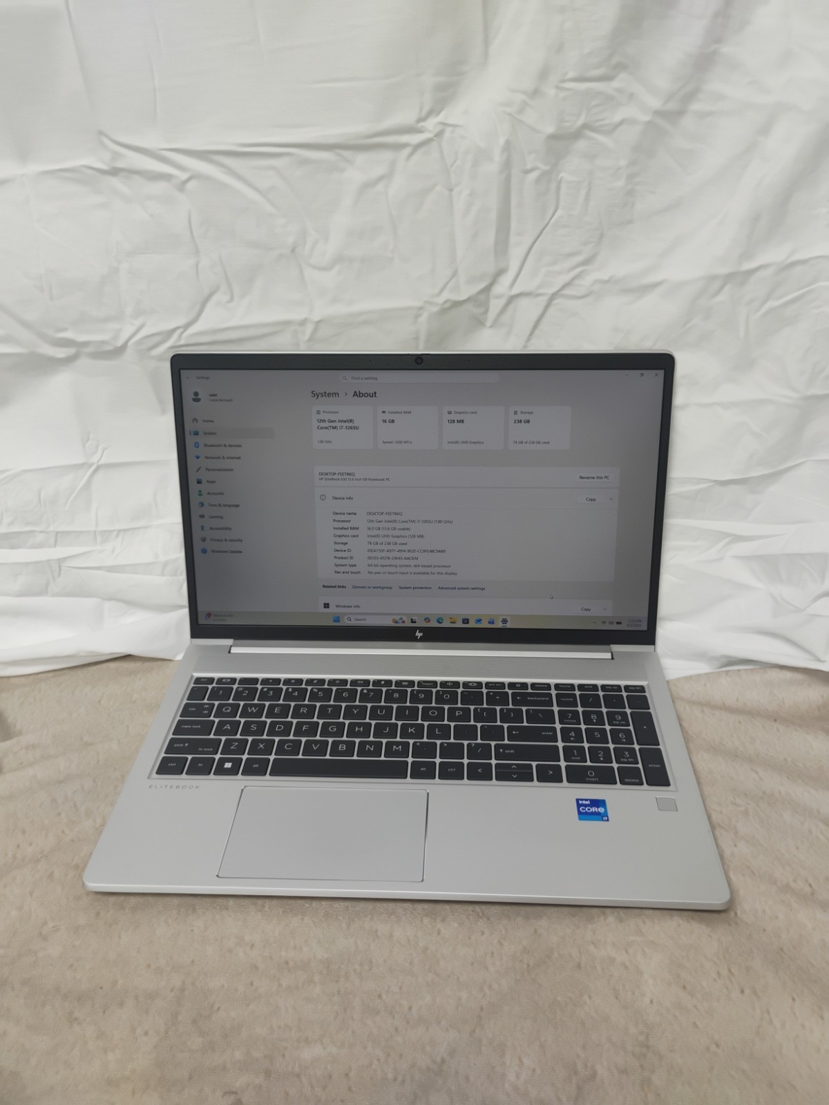 EliteBook 650 G9, i7-12th Gen, 16gb Ram, 256gb SSD, 10 Key, Win 11