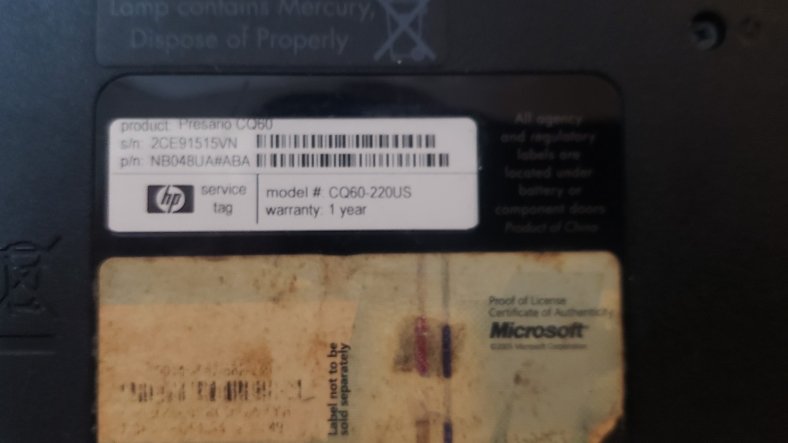 Compaq Presario CQ60 Laptop 1gb 128gb SSD PARTS REPAIR ONLY BROKEN SCREEN *LOOK*