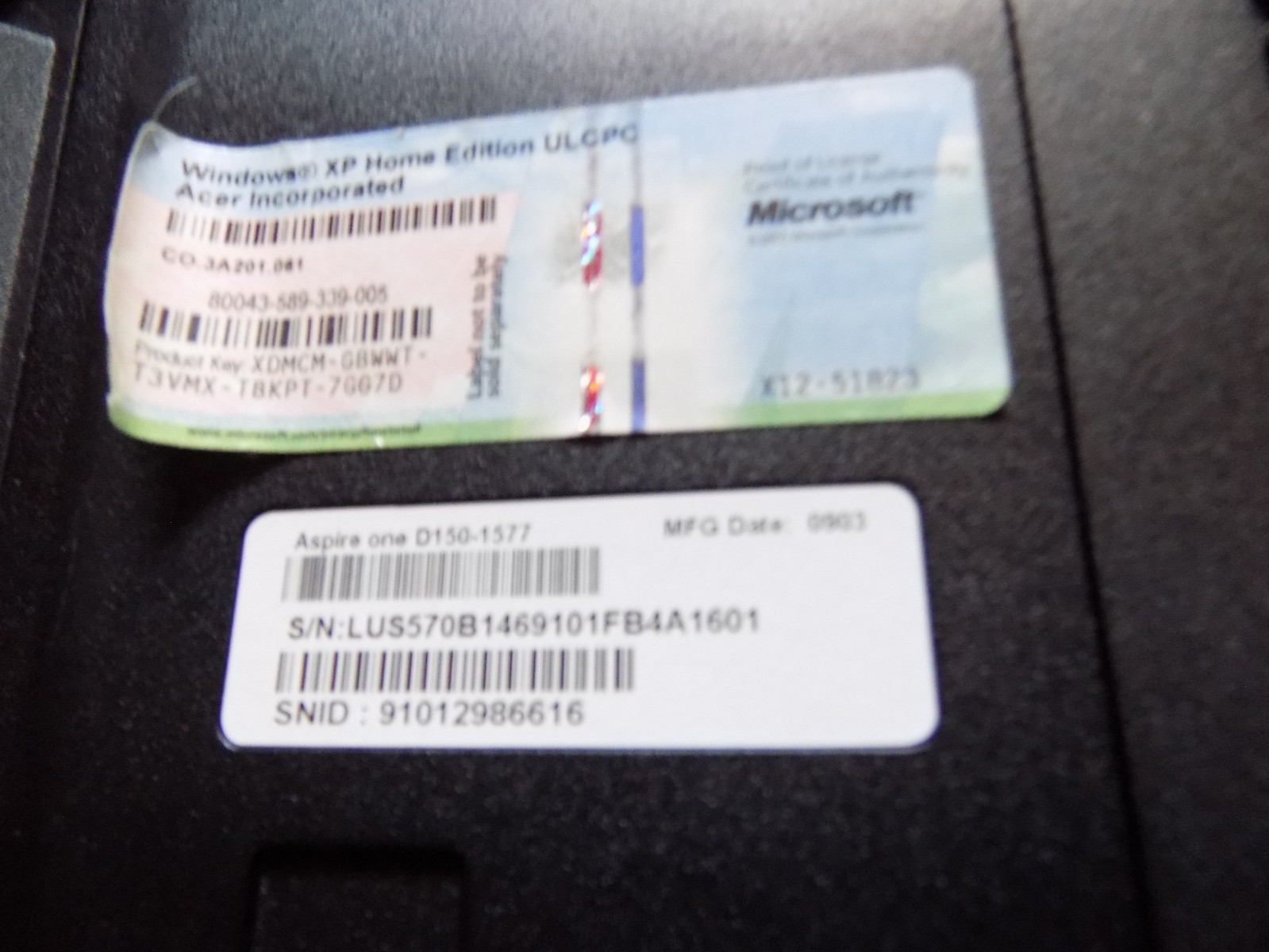 Acer Aspire One D150-1577 Notebook Laptop Computer W/Microsoft XP Home – Works