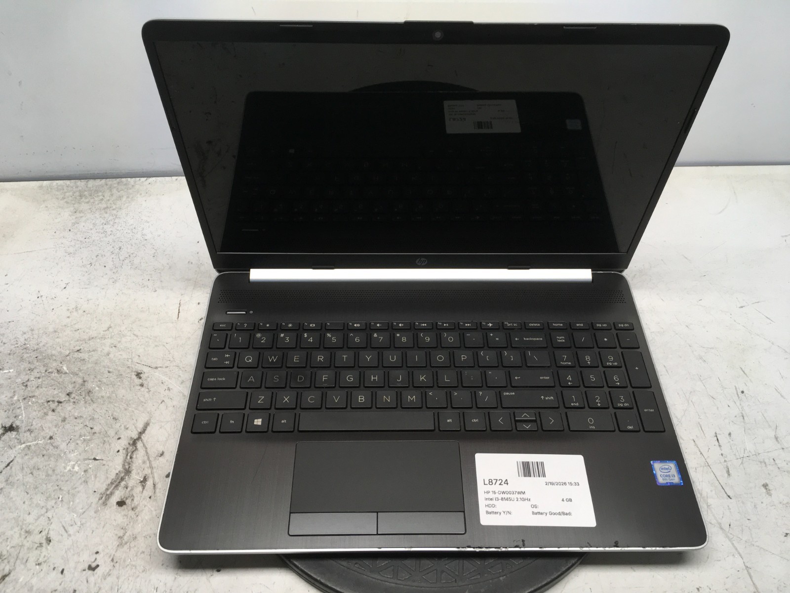 HP 15-DW0037WM Intel i3-8145U 2.1GHz 4 GB NO HDD