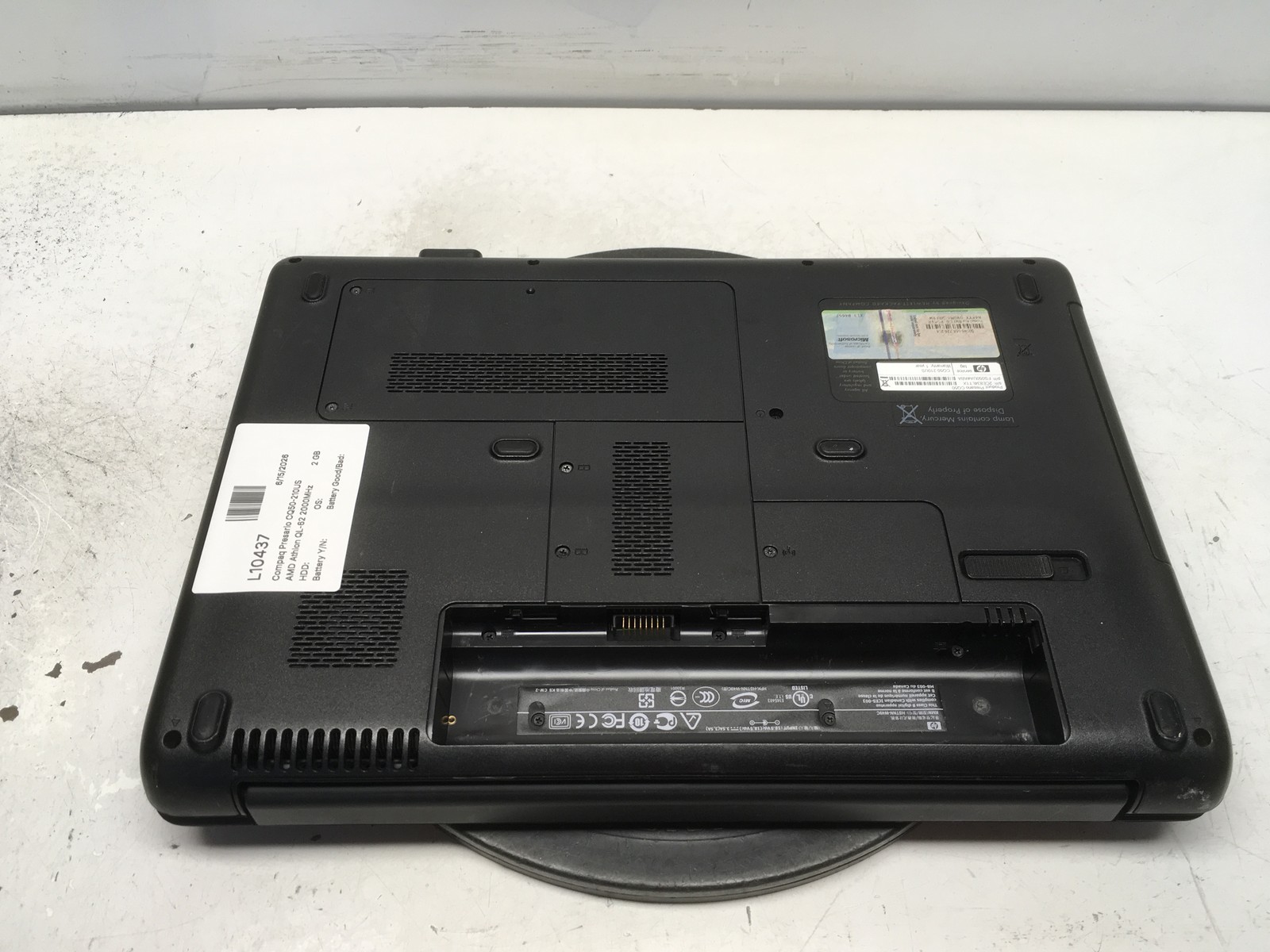 Compaq Presario CQ50-210US AMD Athlon QL-62 2000MHz 2 GB NO HDD No Batt