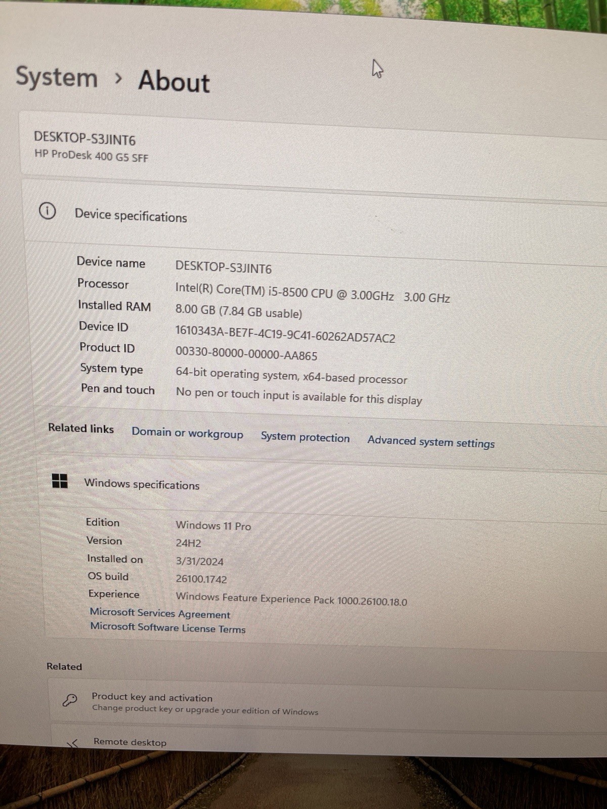 HP PRODESK 400G5 SFF INTEL CORE i5-8500 3.00GHZ 8GB RAM 128GB SSD WIN 11 PRO
