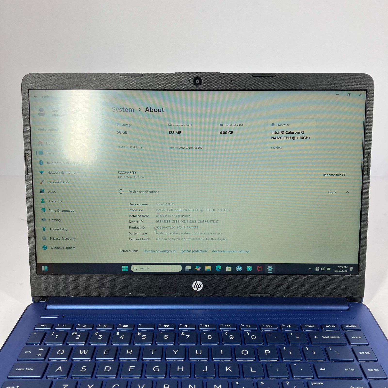 HP Stream 14-CF2111WM 14″ Celeron N4120 1.1GHz 4GB RAM 64GB SSD