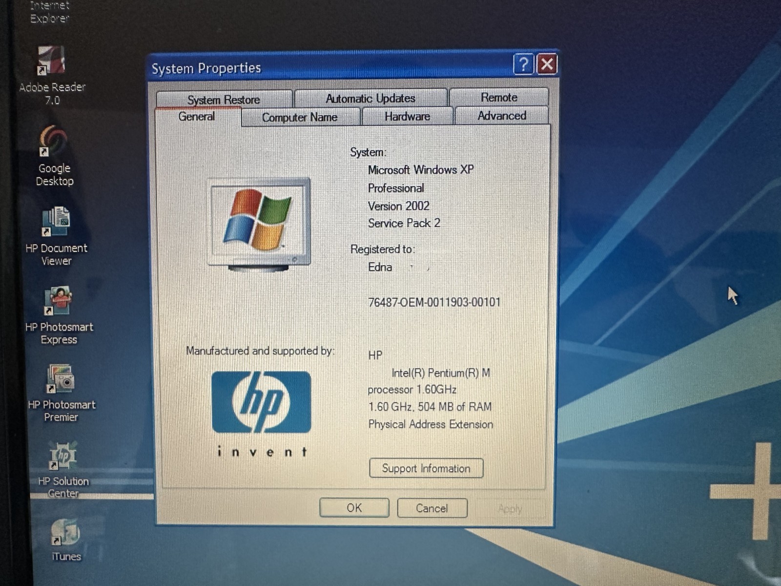 HP PAVILION SPECIAL EDITION DV1000 WIN XP LAPTOP, 80GB, 504MB, STRICTLY AS-IS