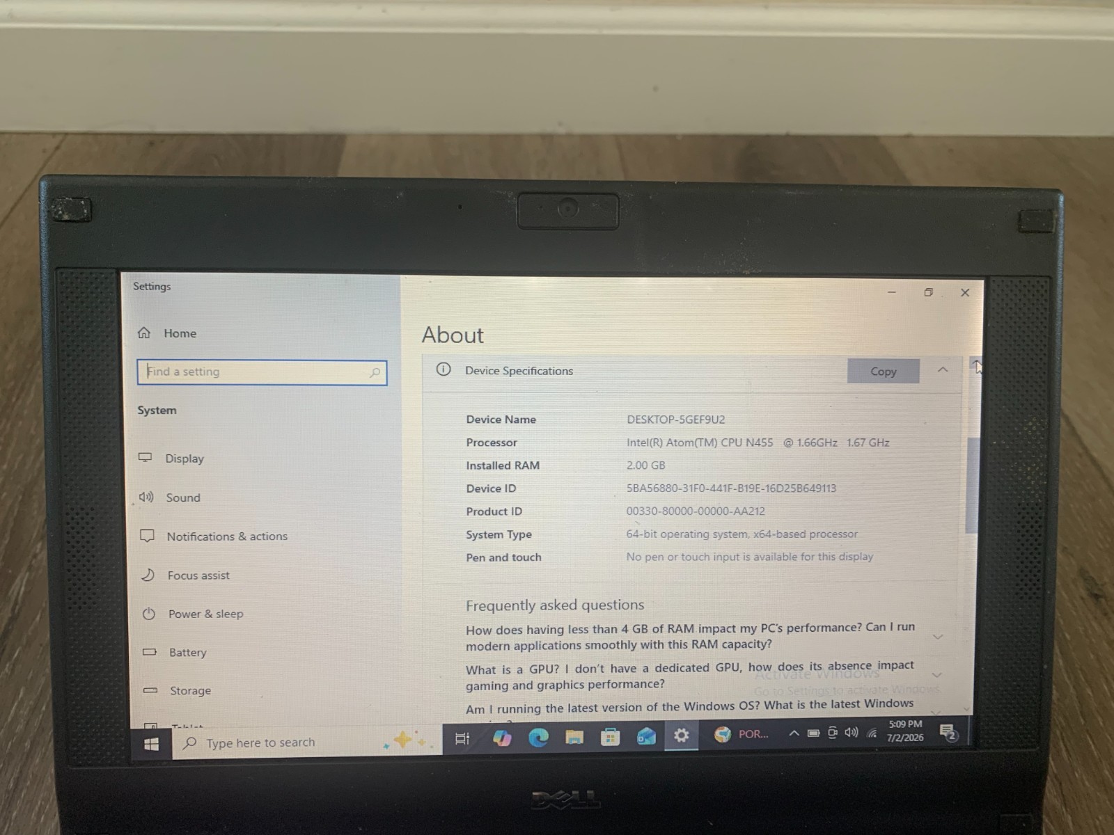Dell Latitude 2120 12.5″ Intel Atom N455 1.66GHz 2GB RAM 250GB HDD Win 10 Pro