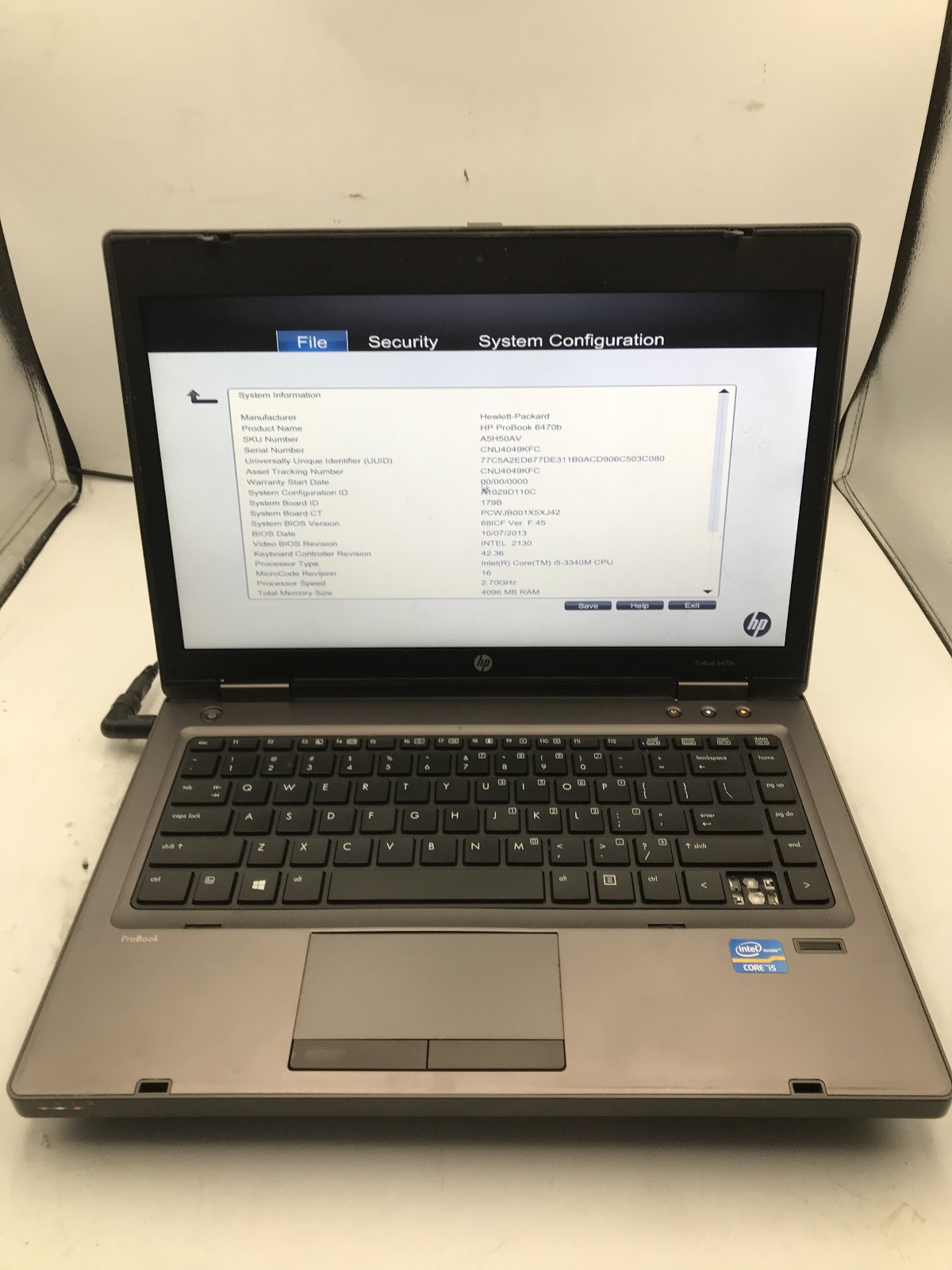 HP PROBOOK 6470B – BOOTS TO BIOS – INTEL I5 3340M – 4GB RAM – READ DESCRIP – BB!
