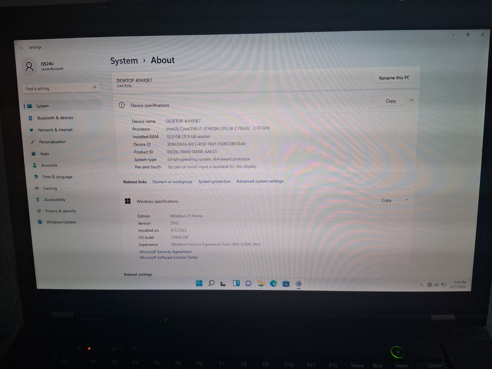 W530 Lenovo Thinkpad Win 11 32gb RAM 2.7Ghz i7-3740QM + 256GB SSD + 1TB SSHD