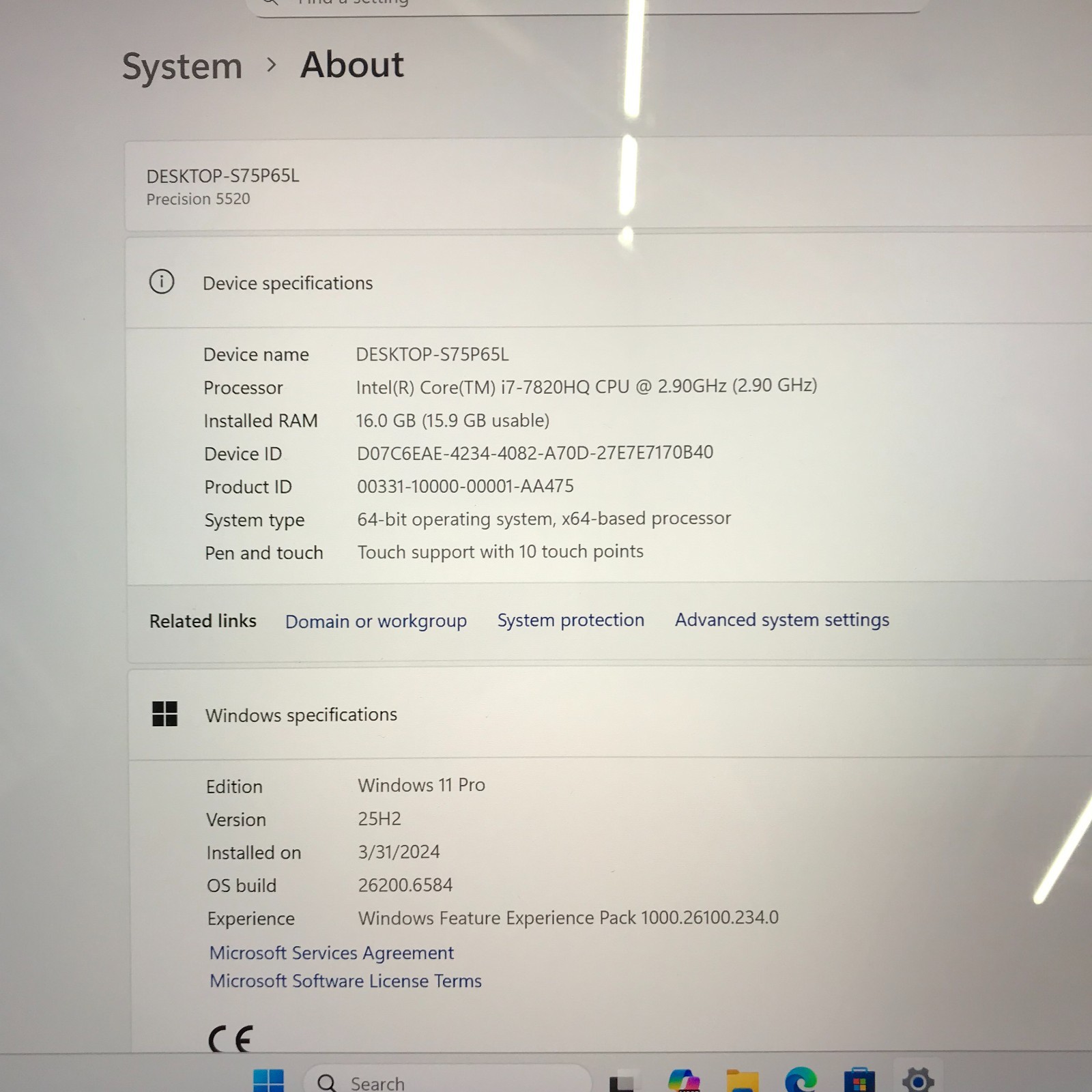 Dell Precision 5520 Intel i7-7820HQ 2.90GHz 16GB 512GB NVMe Windows 11 Pro Touch