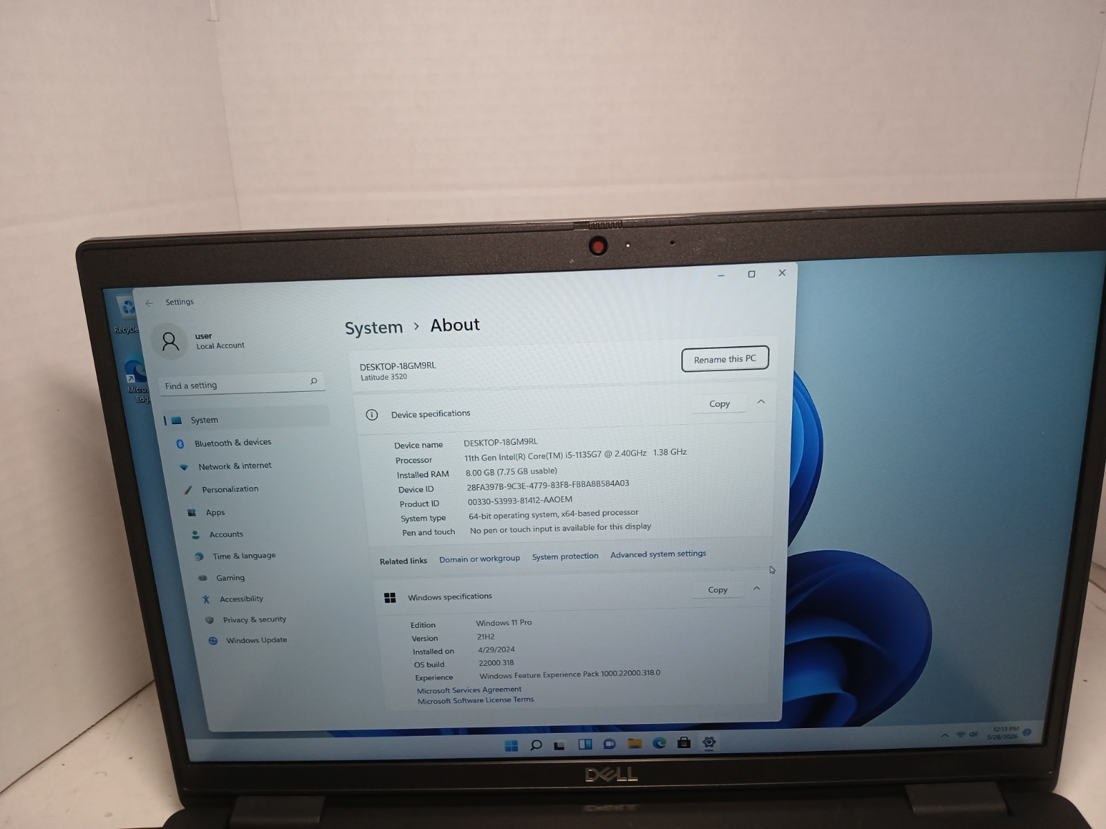 Dell Latitude 3520 15.6″ Laptop i5-1135G7 8GB RAM 256GB SSD Win11 NO BATTERY #97