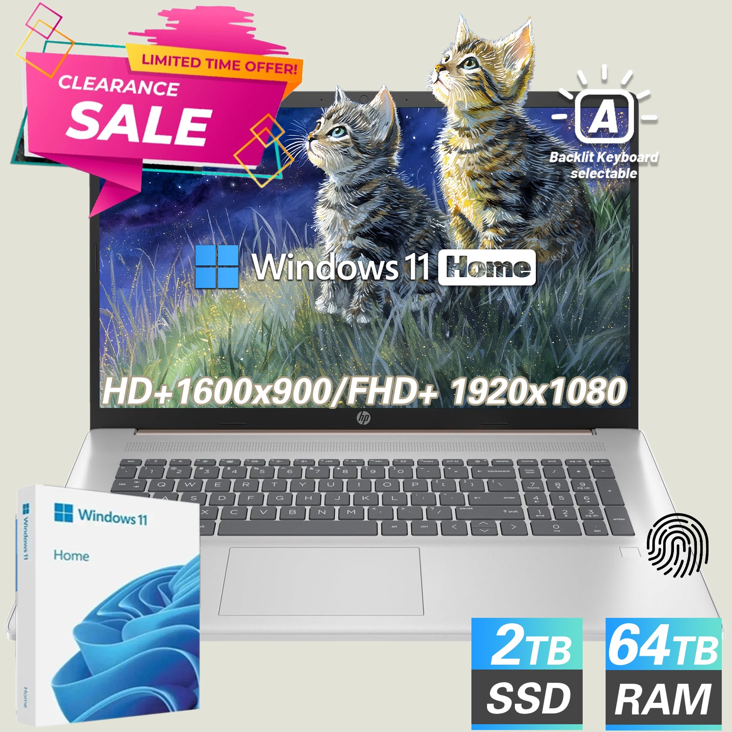 HP 17.3″HD+ Laptop – Backlit Intel Core i5-1334U 10cores – UPTO 64GB RAM 2TB SSD