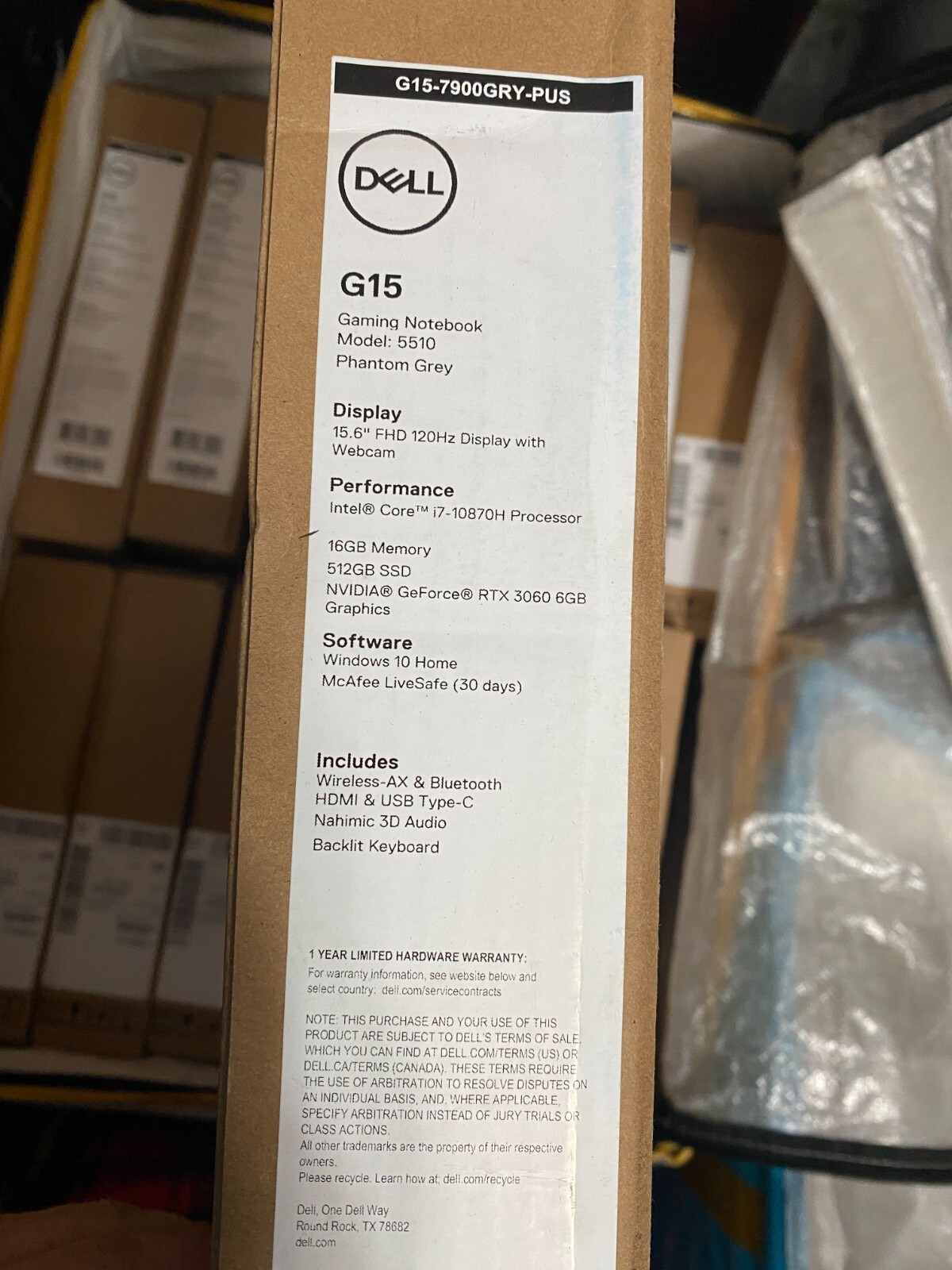 Dell G15 5510 15.6″ Gaming Laptop 512GB SSD, i7-10870H, 16GB RAM NVIDIA RTX 3060