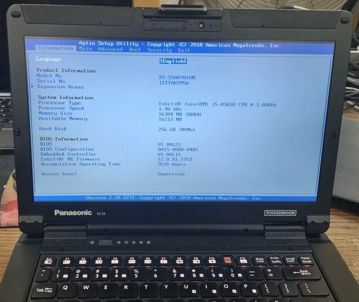 Panasonic Toughbook FZ-55 14″ W/ i5-8365U 16GB, 256GB. NON Touch!