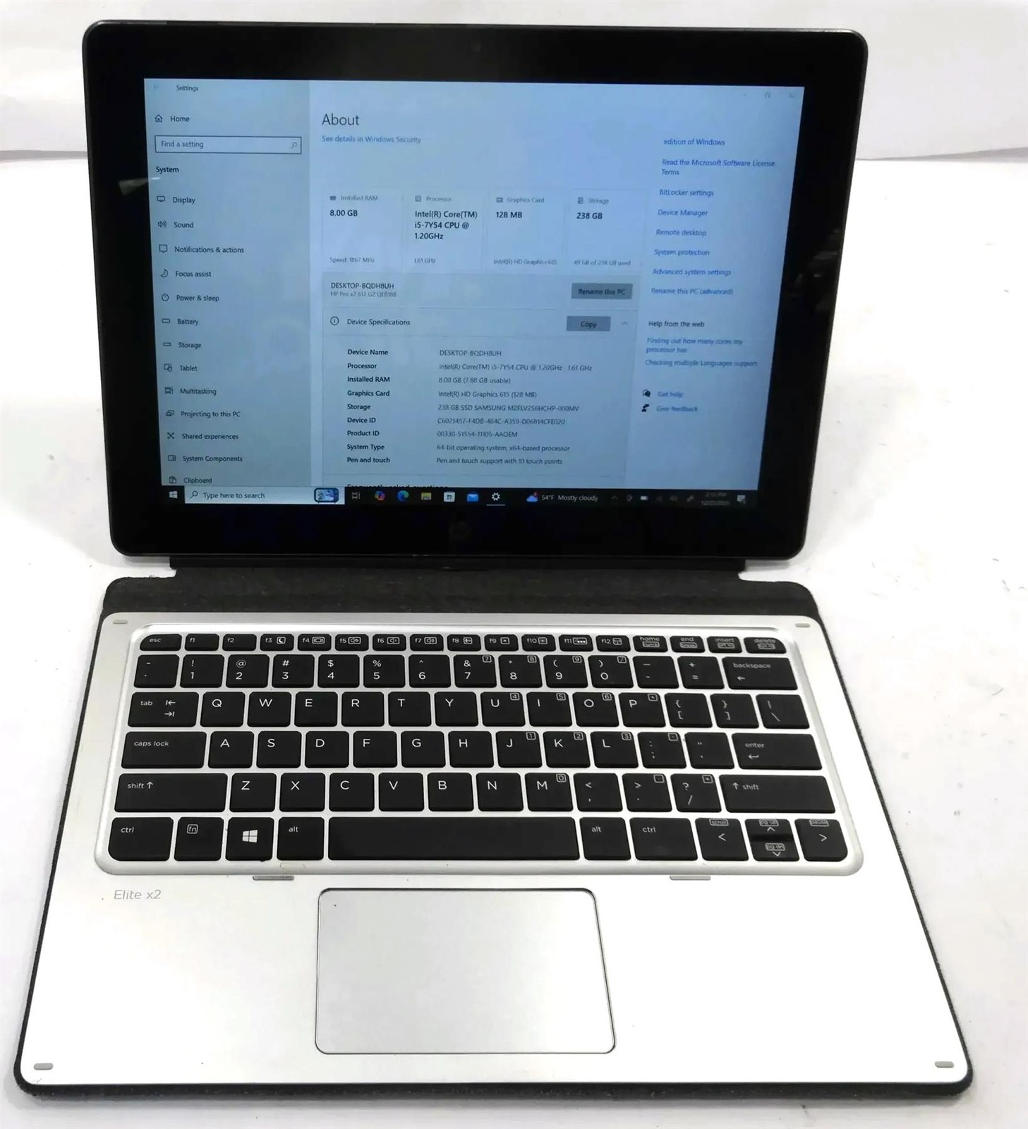 HP Pro X2 612 G2 Tablet Core i5-7Y54 1.20GHz 8GB 256GB SSD