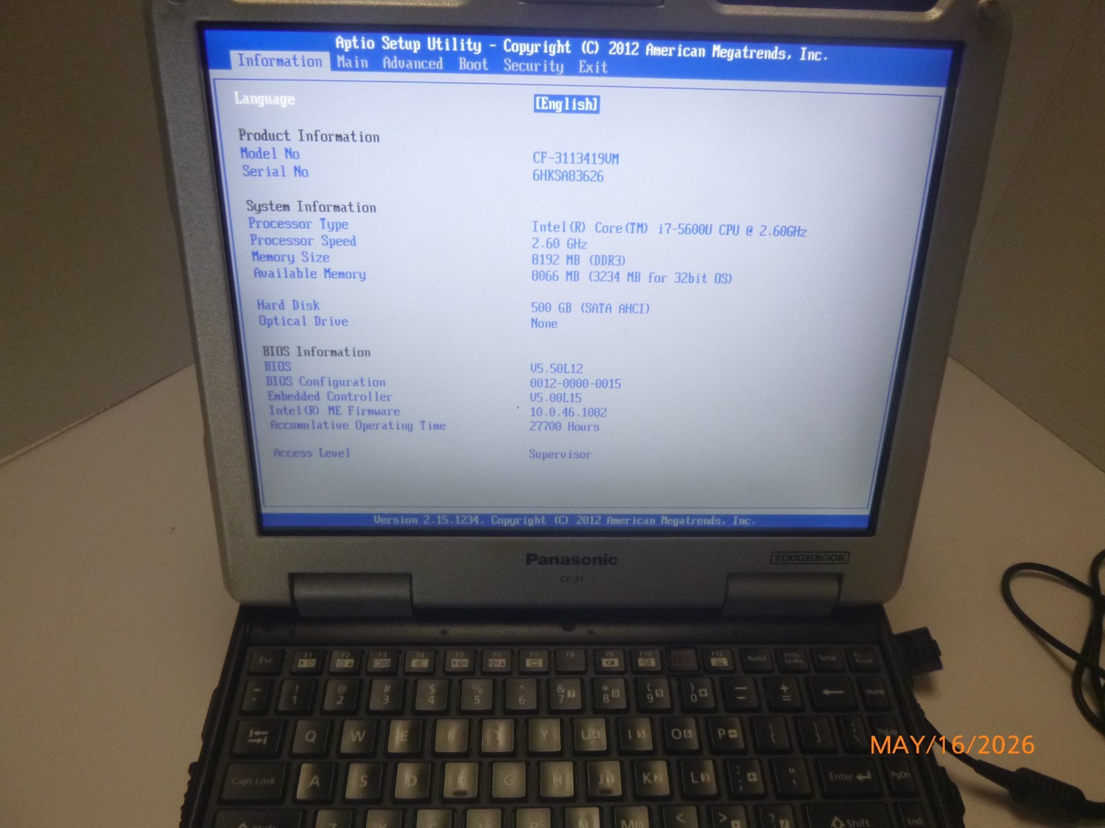 Panasonic Toughbook i7 5600M 2.6GHz 8GB 500GB – Win 11 Pro -MK5 CF-3113-02VM