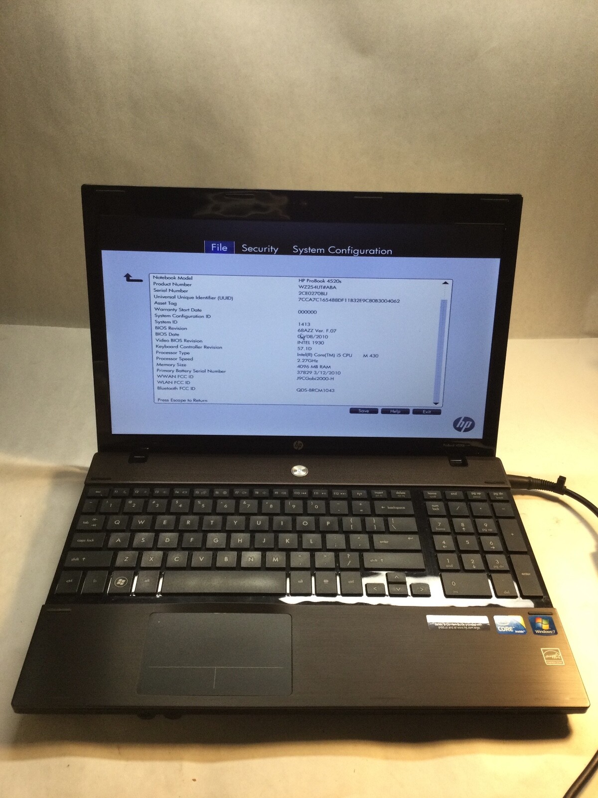 HP ProBook 4520s 15″ Laptop Intel Core i5 M430- BENT PALM REST- MZ