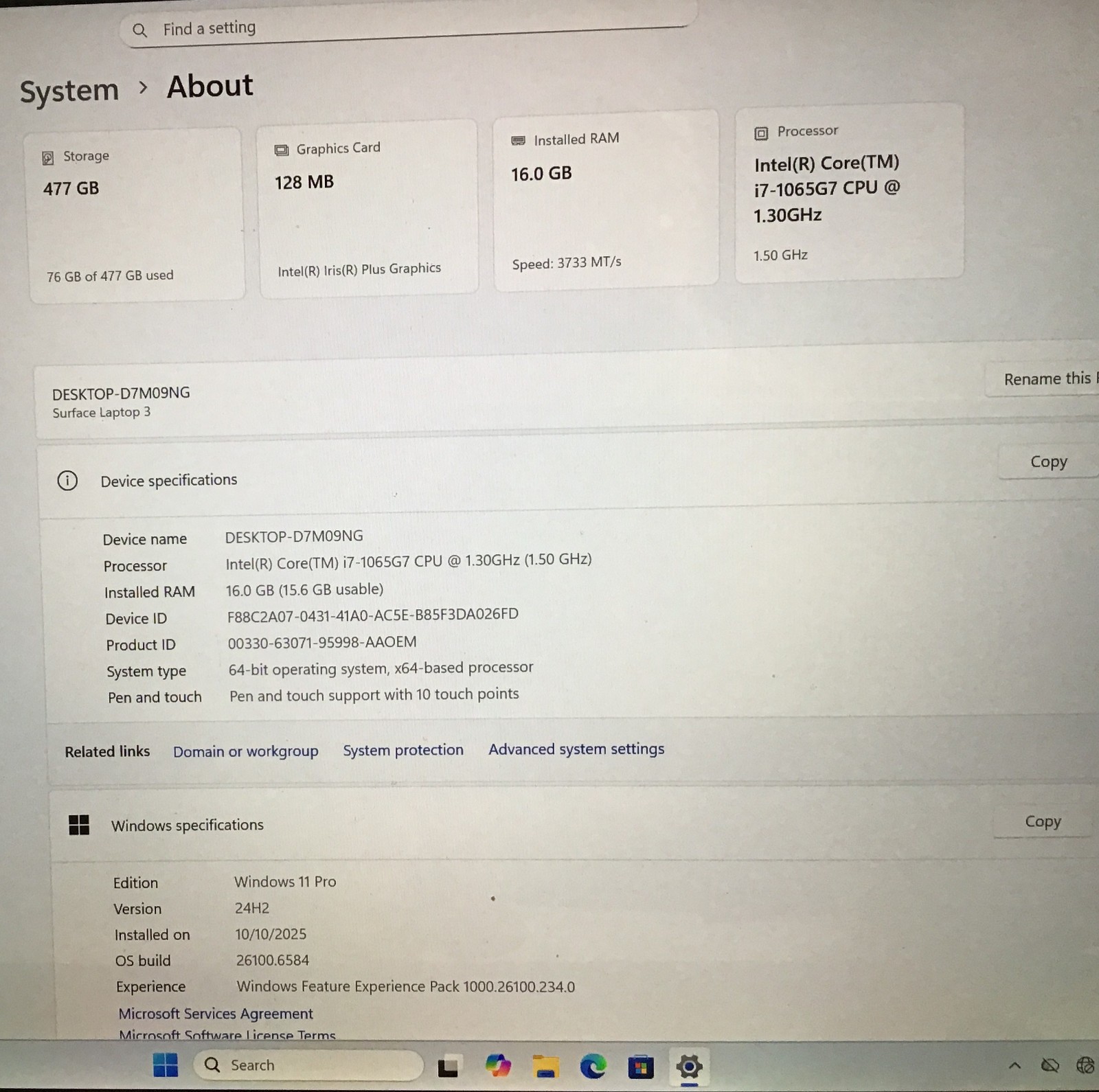 Microsoft Surface Laptop Gen 3 1868 13.5″ I7-1065G7 1.3GHz 16GB 512GB SSD “READ”