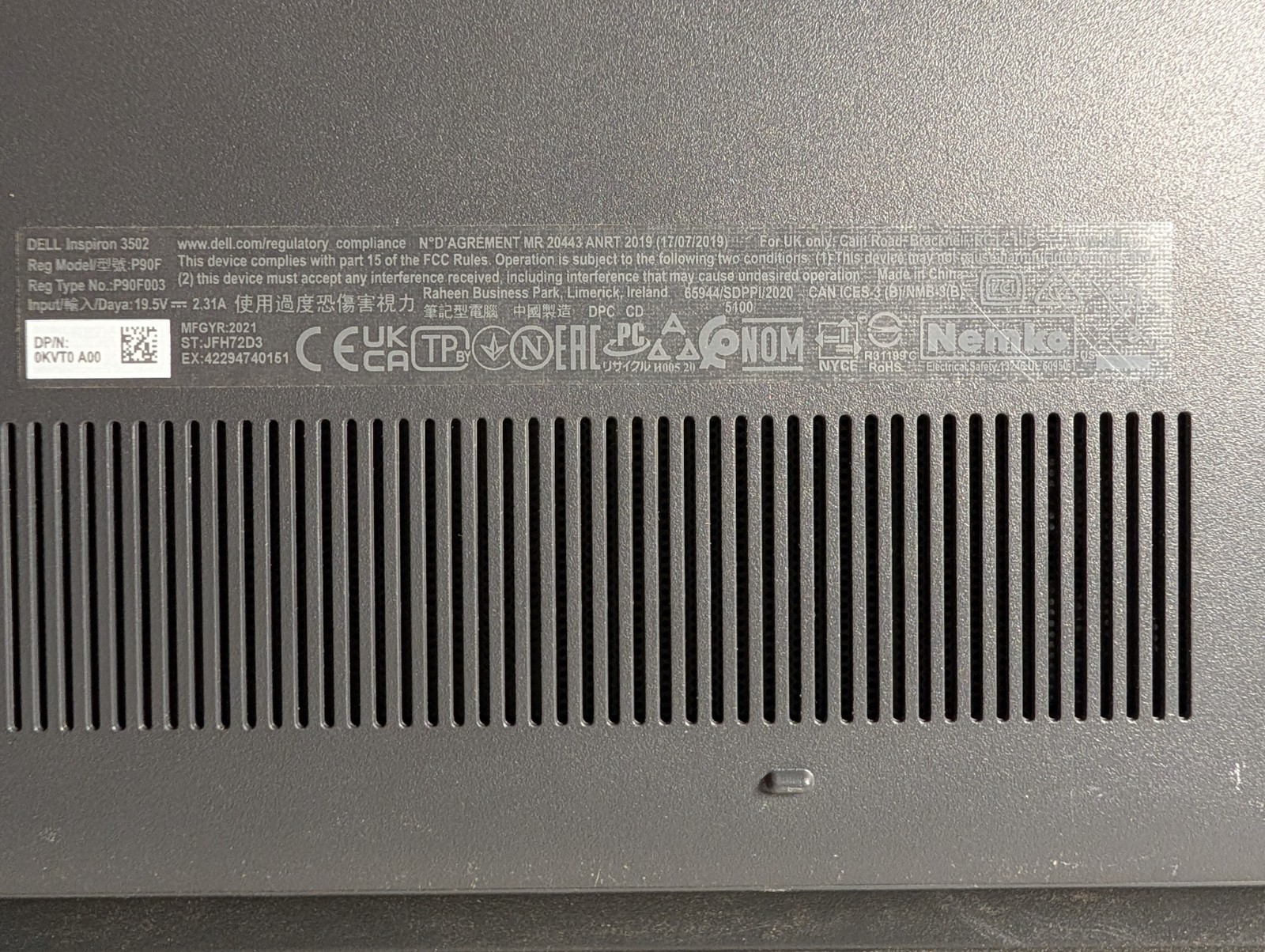 Dell Inspiron 15 3502 – Celeron N4020 @ 1.10GHz – 8GB RAM – 128GB SSD