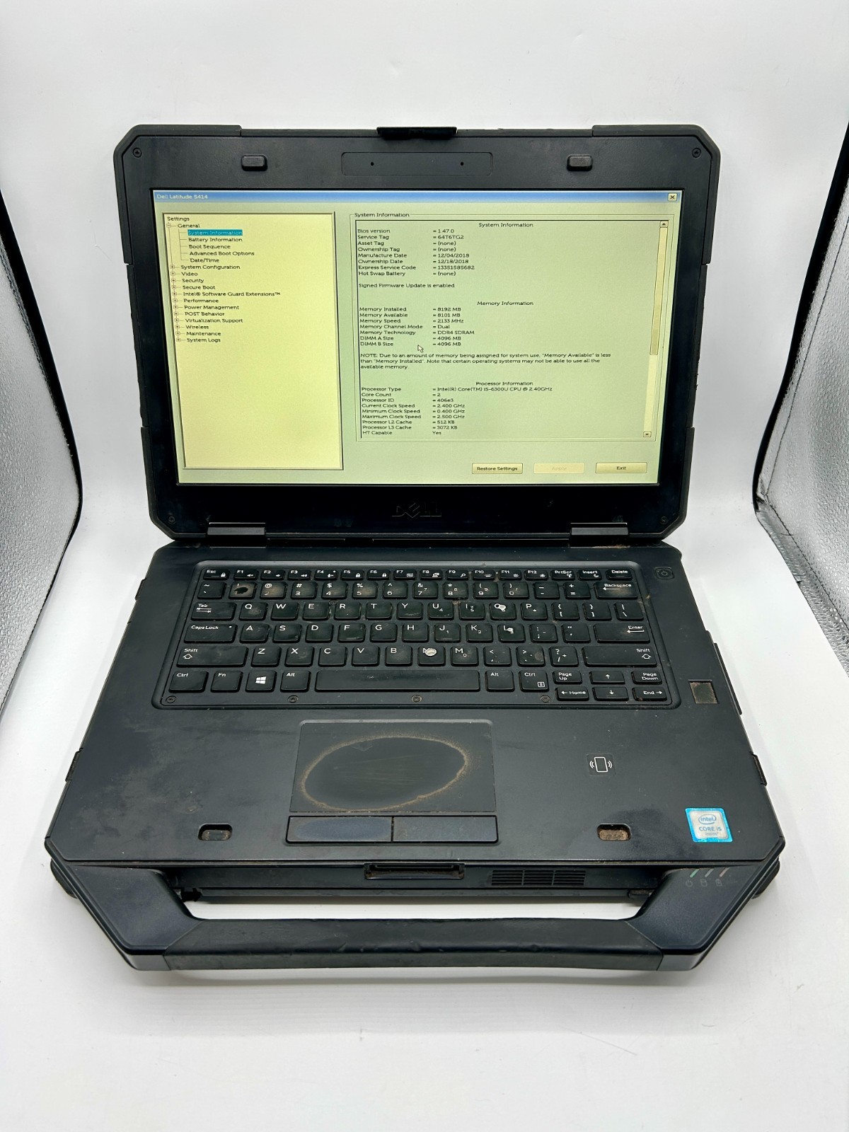 Dell Latitude 14 Rugged 5414 Core i5-6300U@2.40GHz 8GB RAM NO DRIVE NO OS