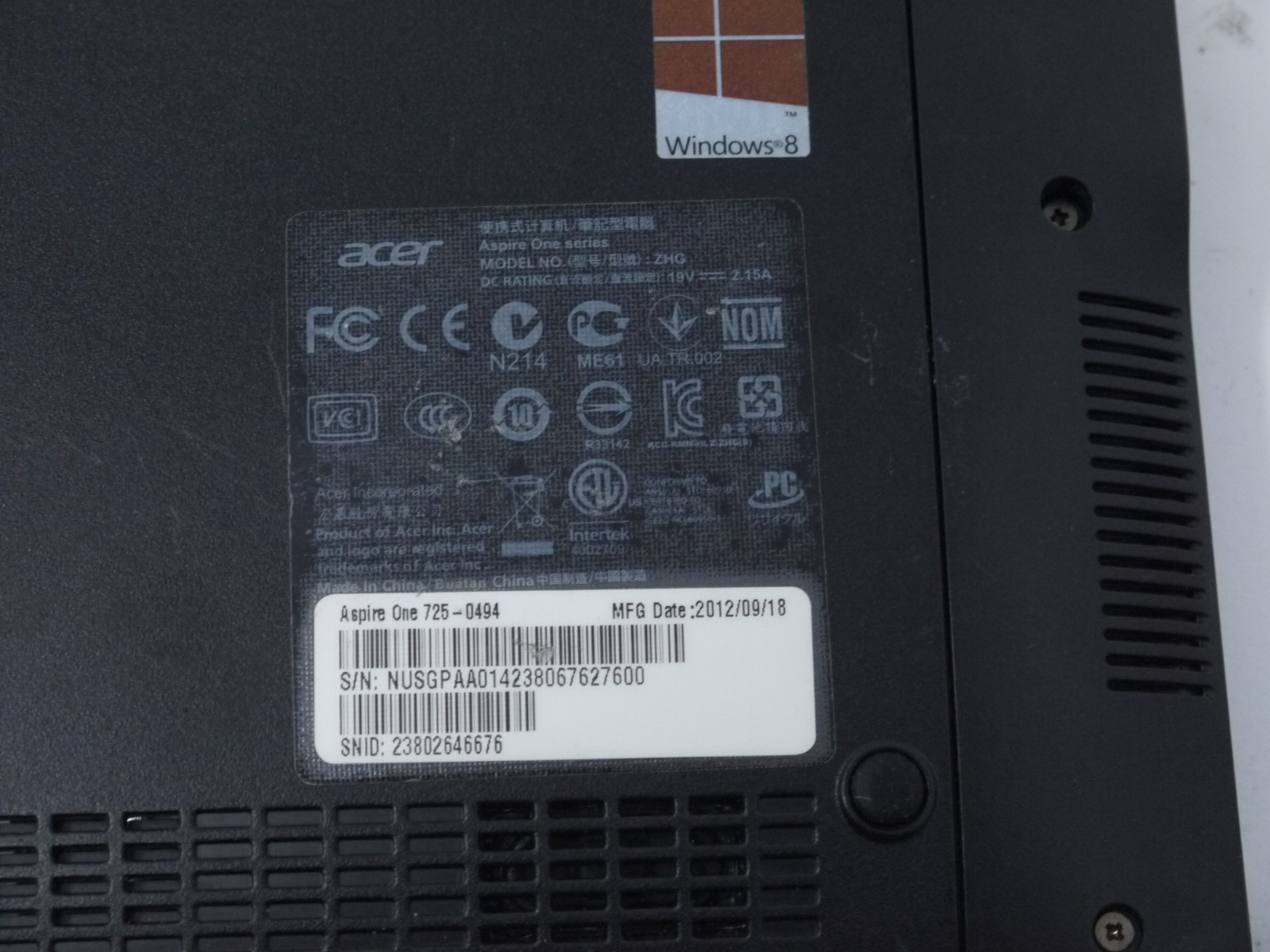 Acer Aspire 725-0494 11.6″ Netbook – C-70 / 4GB / 160GB / Win10 – New Battery