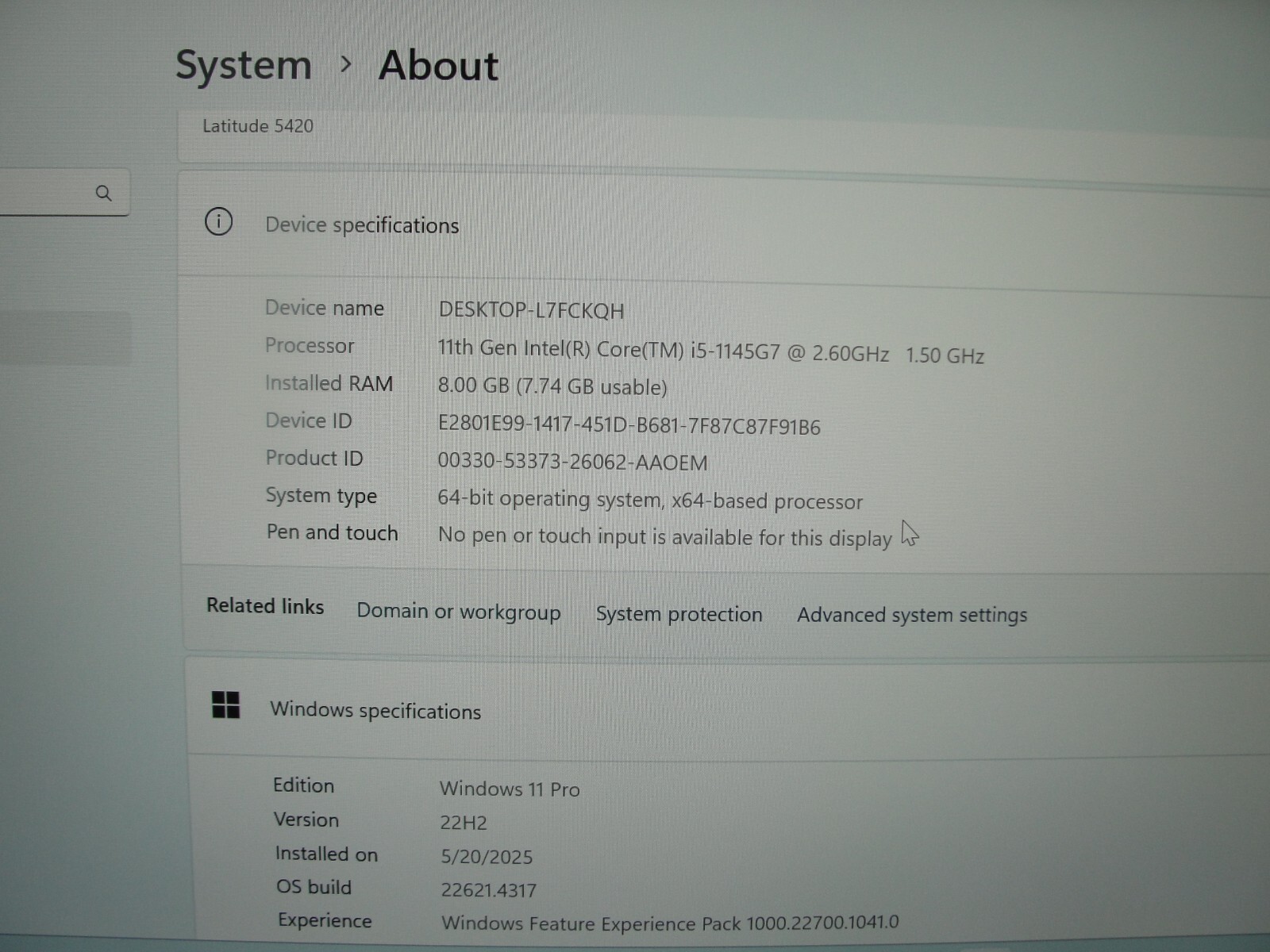 Dell Latitude 5420 14”FHD Intel Core i5-1145G7 2.6GHz 8GB 256GB SSD + Charger