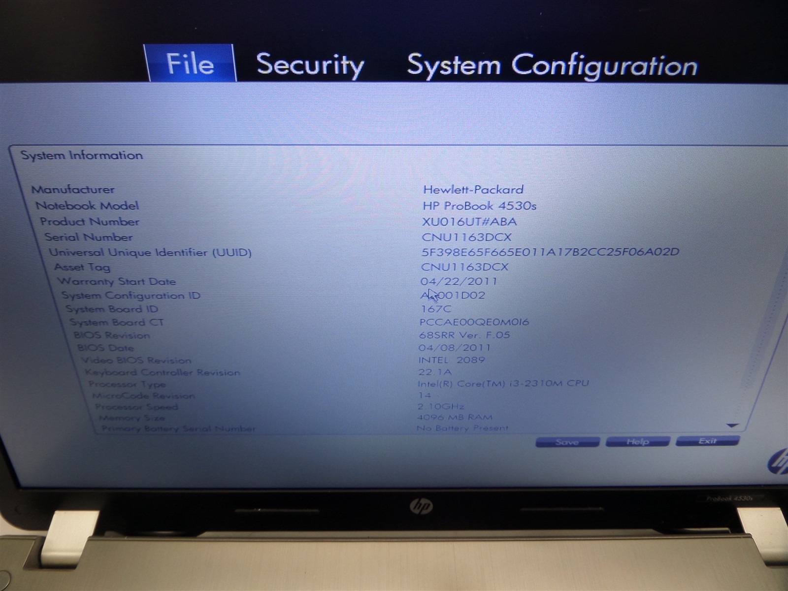 HP ProBook 4530s 15.6″ Laptop Core i3-2310M 2.1GHz CPU 4GB RAM – No HDD/OS