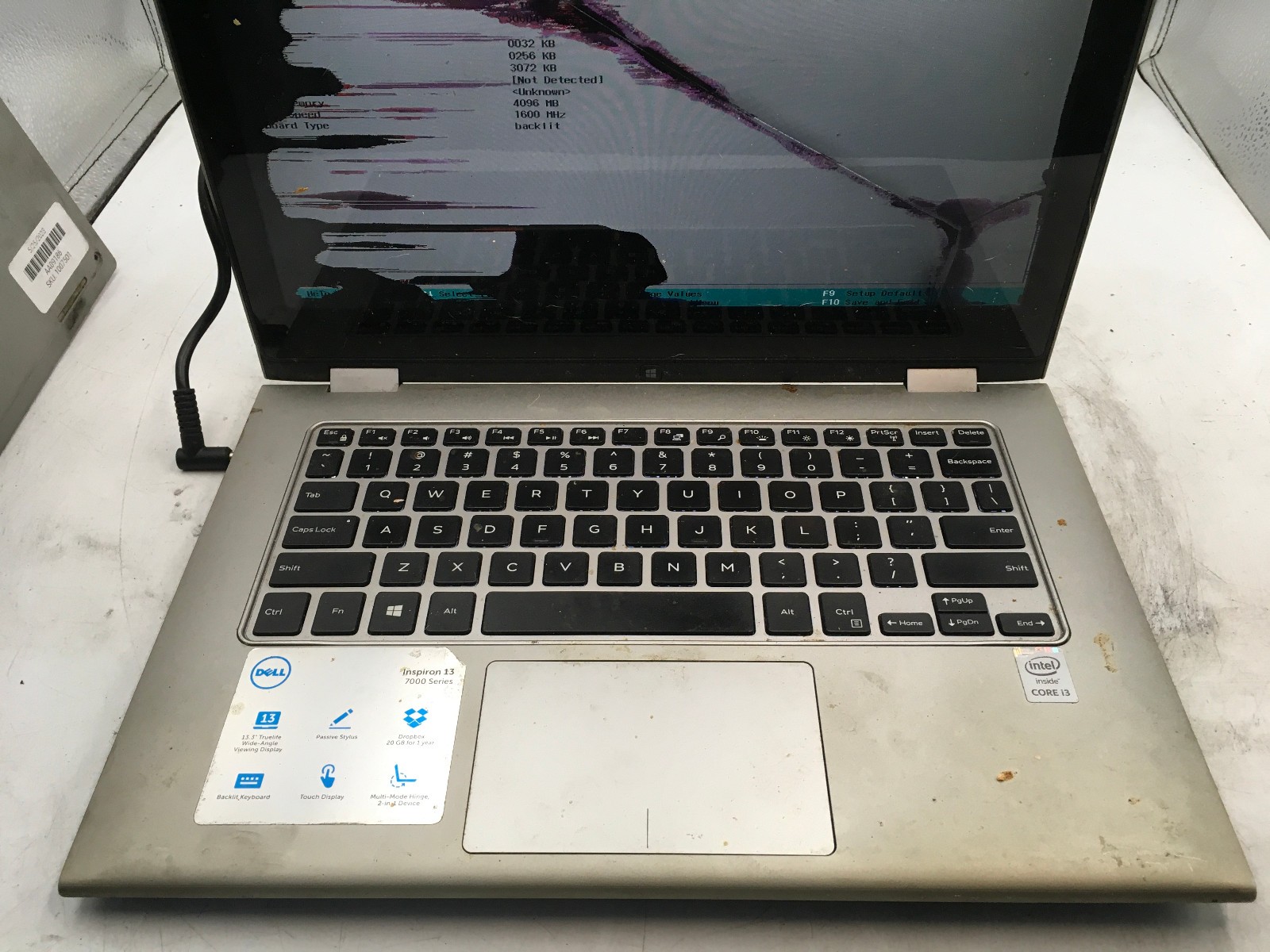 DELL INSPIRON 13 7000 SERIES -BOOTS TO BIOS/BAD LCD- INTEL I3 5010 – NO RAM – BB
