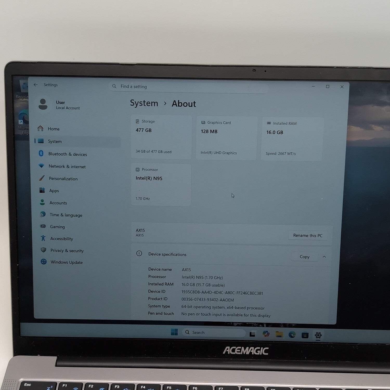 AceMagic AX15 15.3 Intel N95 1.7GHz 16GB RAM 512GB SSD