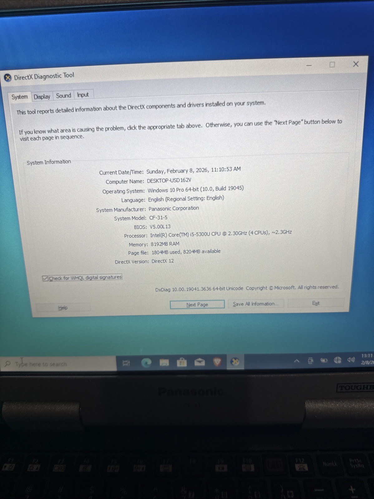 Panasonic Toughbook CF-31 MK5 i5-5300U 2.30GHz 8GB/128GB HDD/DVD/No AC Charger