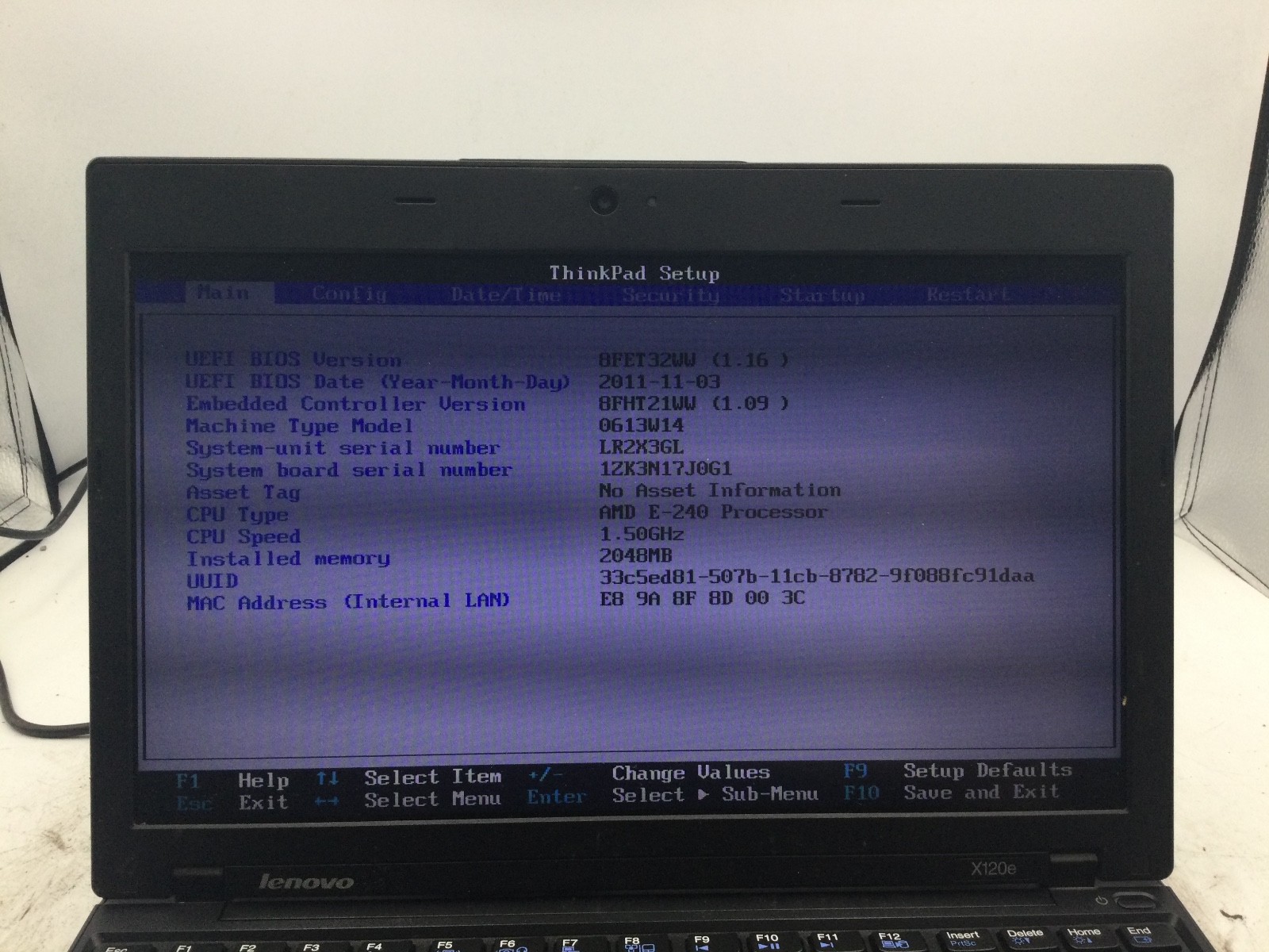 LENOVO THINKPAD X120e – AMD E-240 – 2GB RAM – BOOTS TO BIOS -READ DESCRIPTION-BB