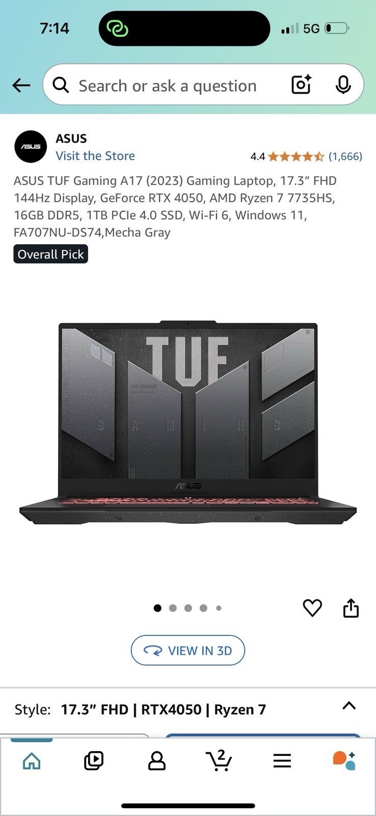 ASUS TUF Gaming A17 FA706IHR-RS53 Ryzen 5 4600H GTX 1650 8GB RAM 512GB 17.3″
