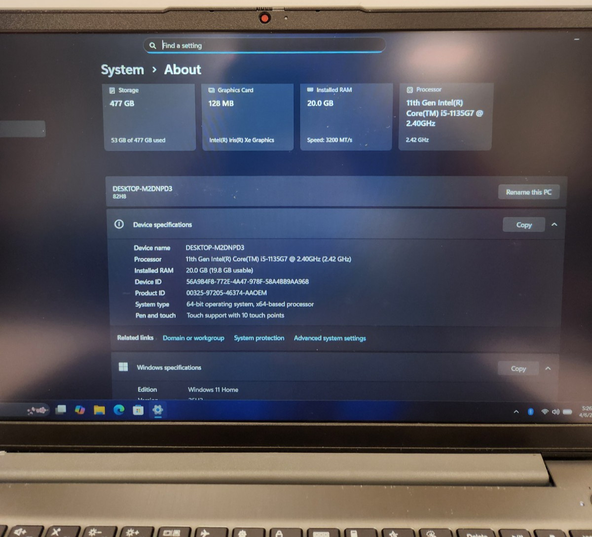 Lenovo IdeaPad 3 15ITL6 Core i5-1135G7, 20GB RAM, 500GB NVME, TCH SCRN #0441