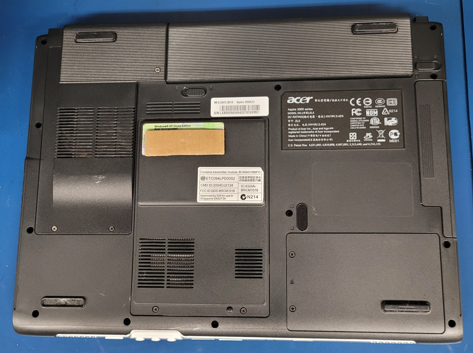 Acer Aspire 3003 LCi Laptop / AMD Sempron 3000 CPU / 640 KB RAM / NO HDD