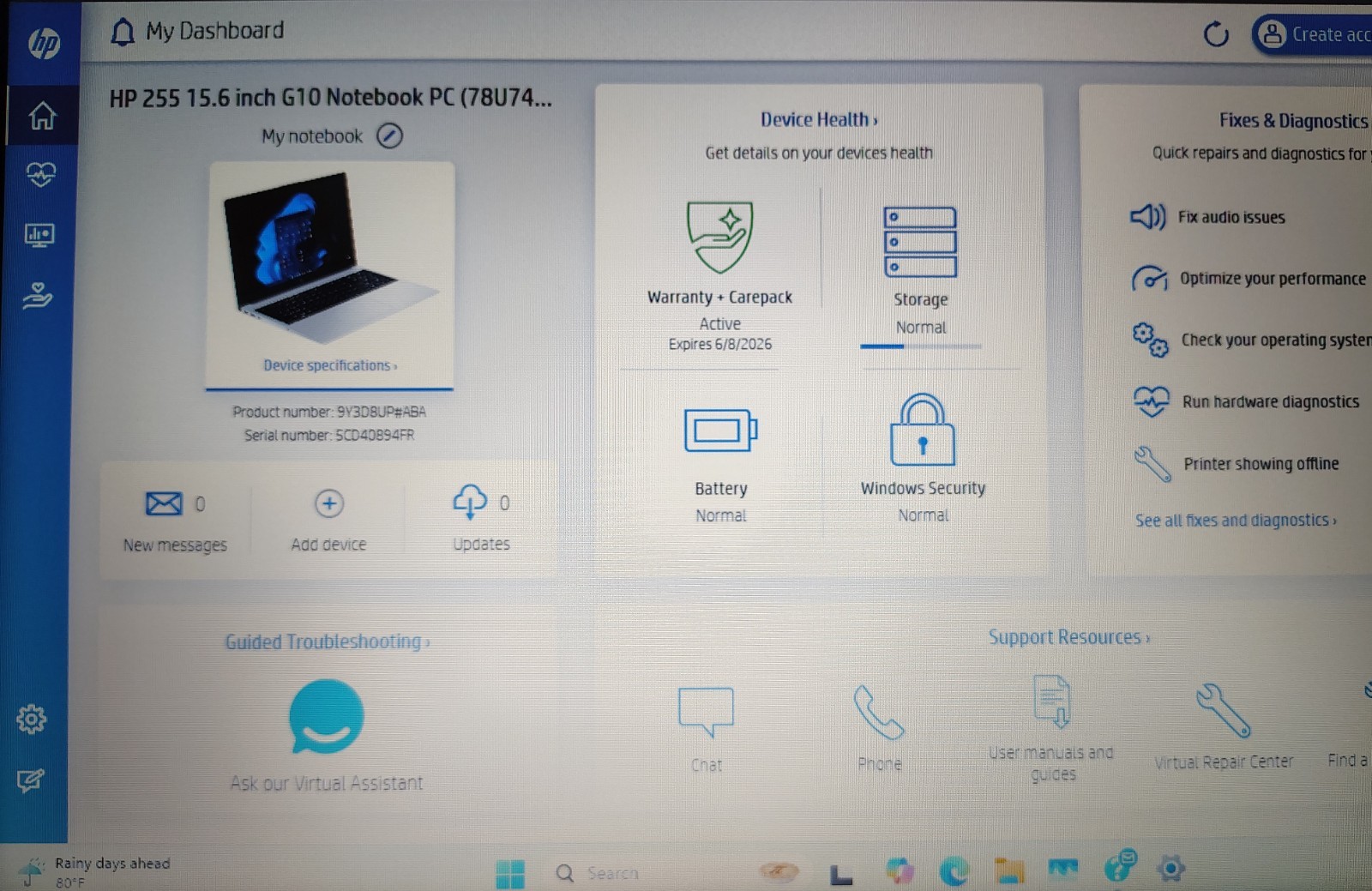 HP 255 G10 15.6″ AMD Ryzen 3 7320U 2.40GHz 8GB RAM DDR5 256GB SSD Laptop Win11