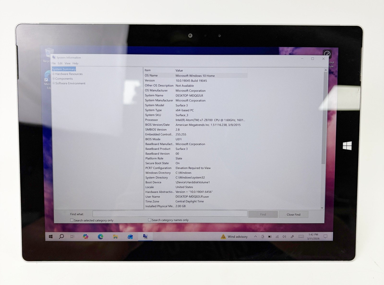 Microsoft Surface 3 1645 64GB 2GB RAM X7-Z8700 10.8″ Wi-Fi LTE