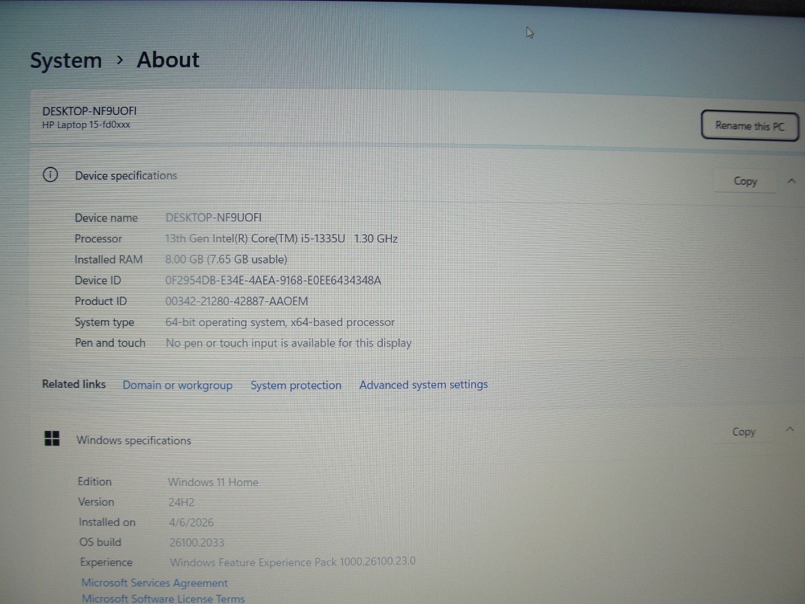 HP 15-FD0025ST 15.6″ FHD Intel Core i5-1335U 1.3GHz 8GB RAM 256GB SSD +P/A