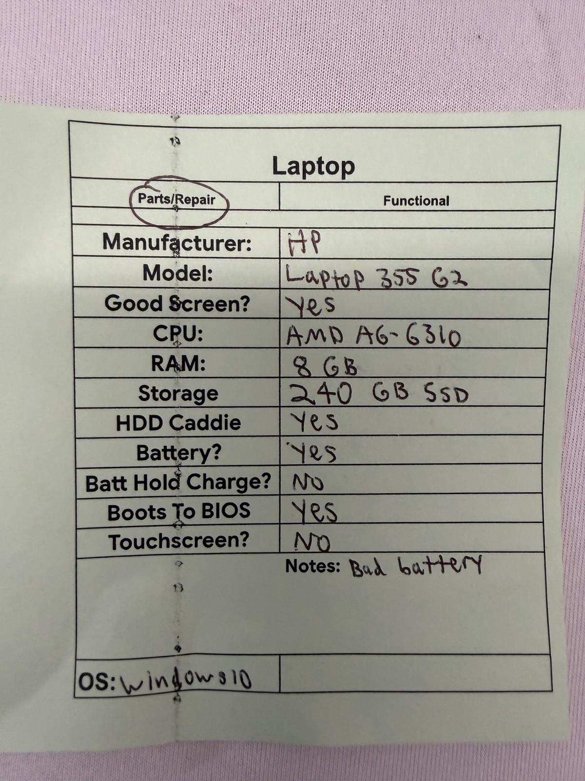 HP Laptop 355 G2 – Good Screen – AMD A6-6310 – RAM 8 GB – Read Des